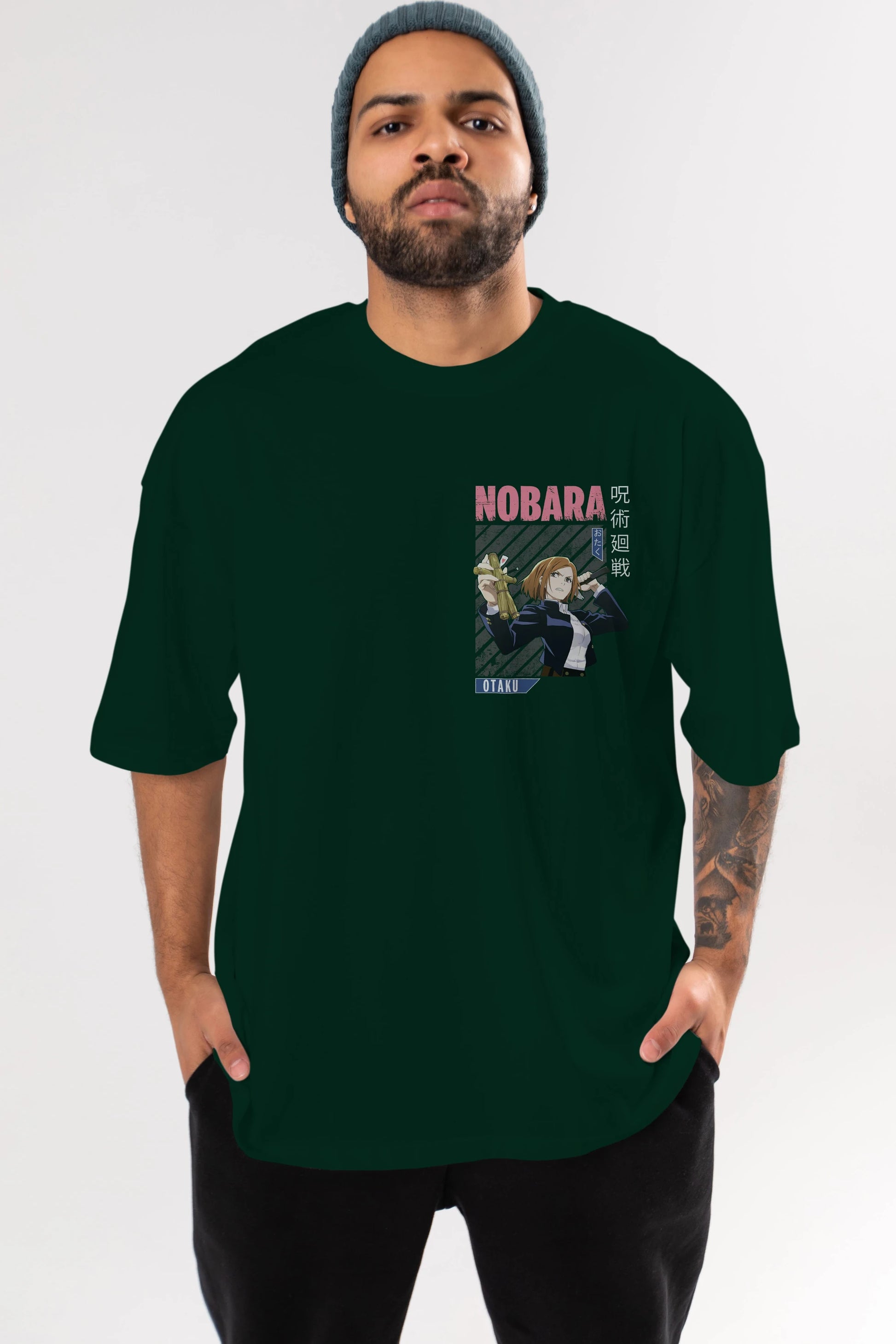 Nobara Kugisaki 6 Ön Sol Baskılı Oversize t-shirt Erkek Kadın Unisex %100 Pamuk Bisiklet Yaka tişort