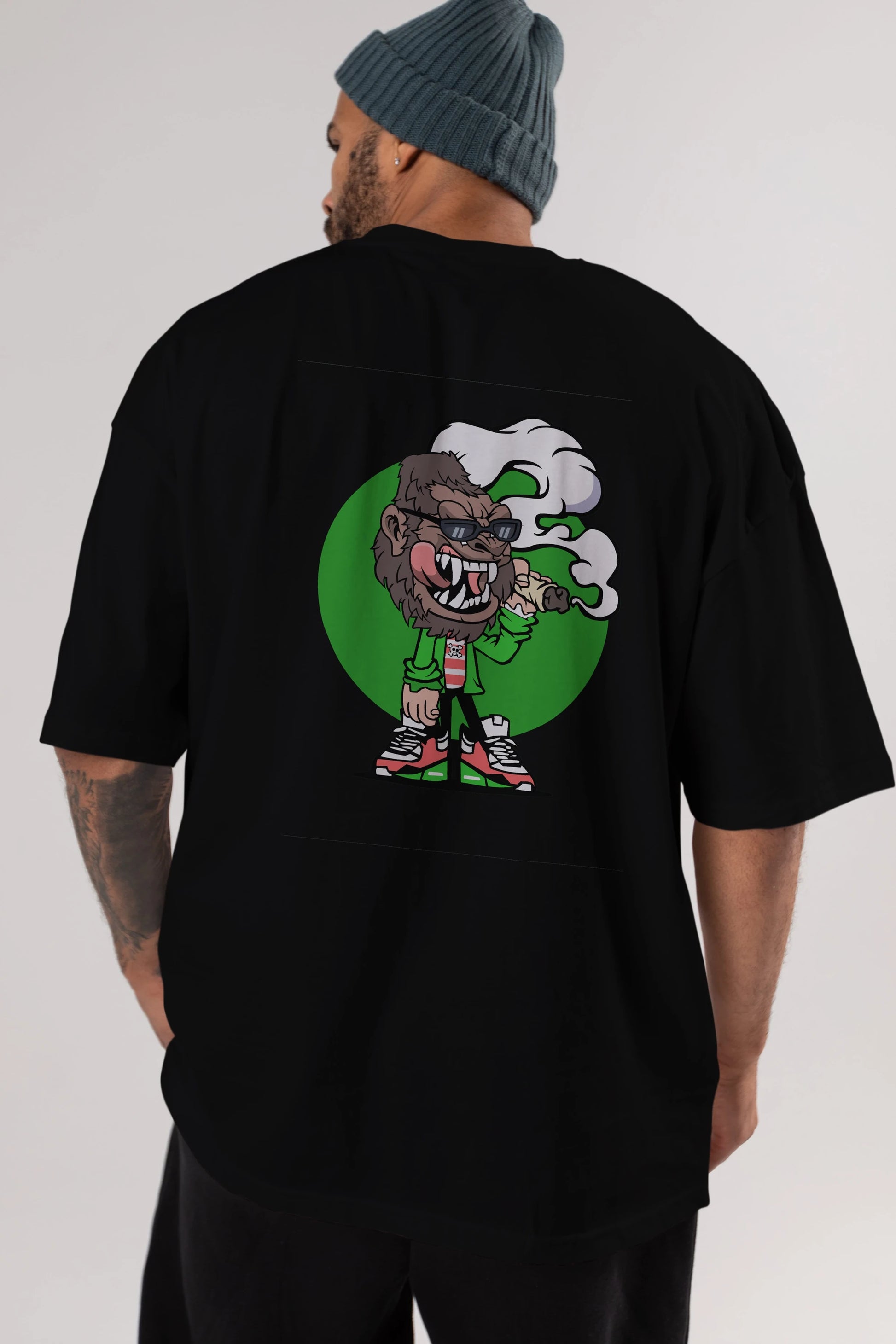 Gorilla Smoker Arka Baskılı Oversize t-shirt Erkek Kadın Unisex %100 Pamuk tişort