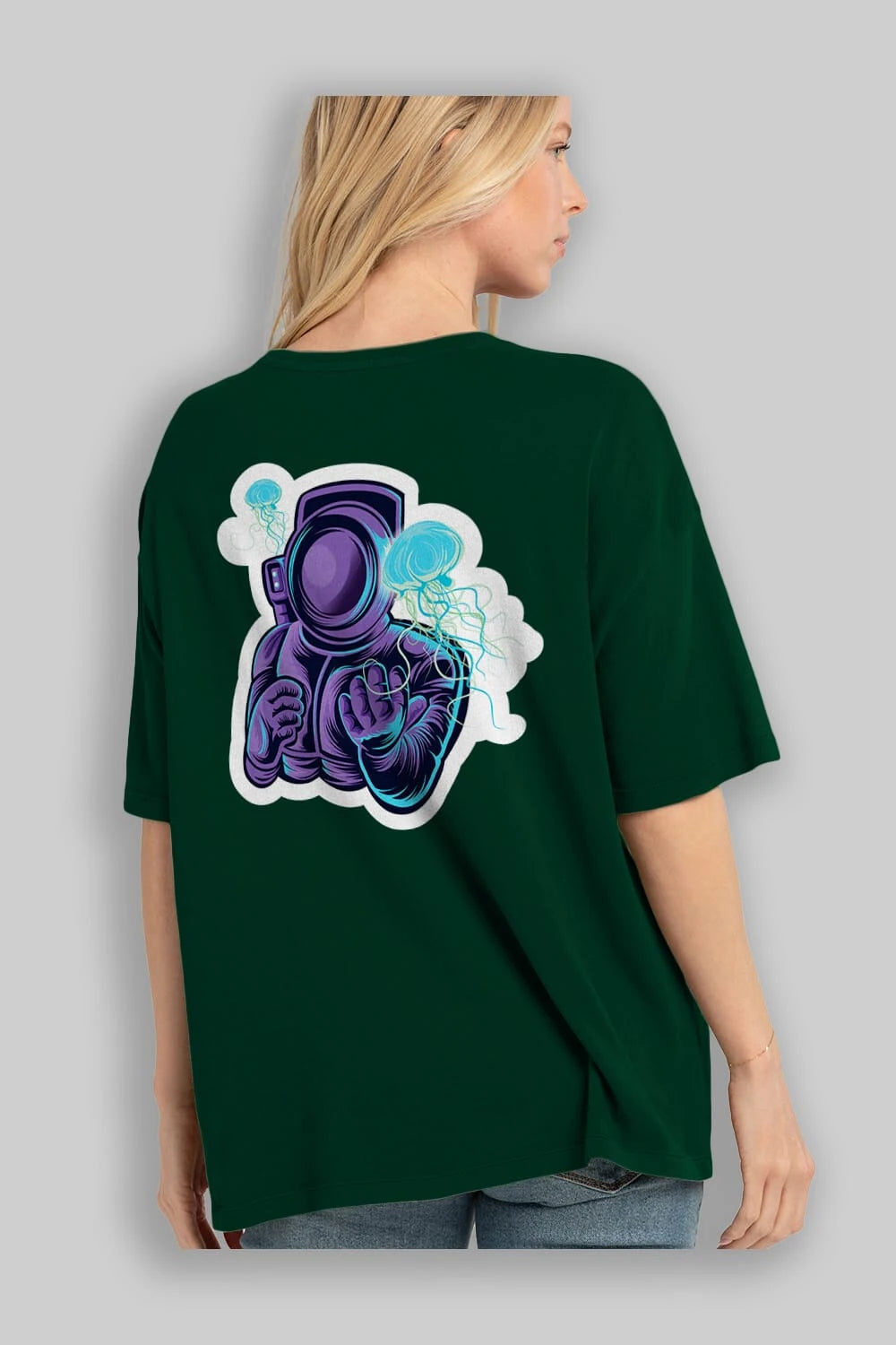 Astronaut and Jellyfish Sticker Arka Baskılı Oversize t-shirt Erkek Kadın Unisex