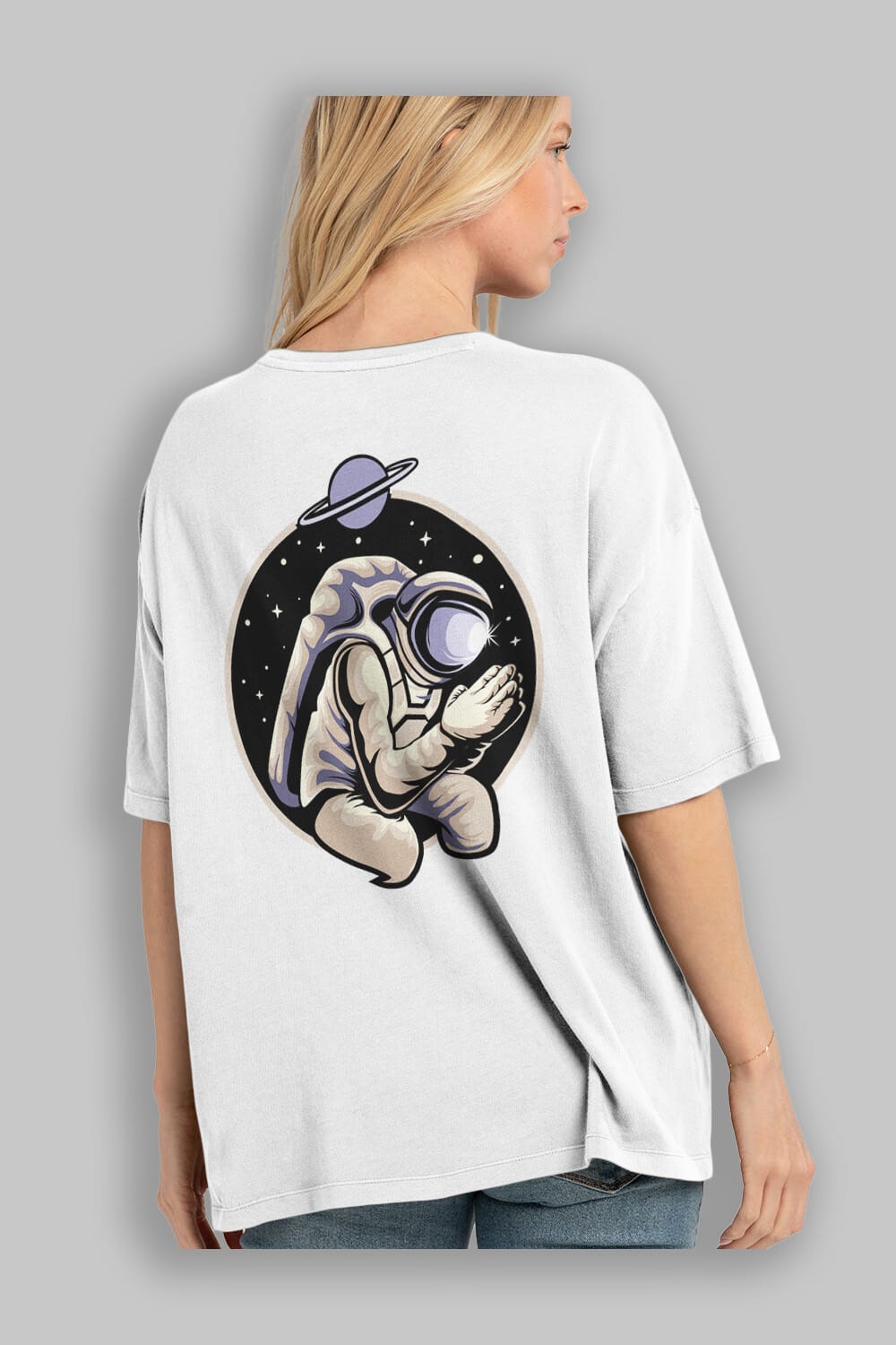 Astronaut Praying Arka Baskılı Oversize t-shirt Erkek Kadın Unisex