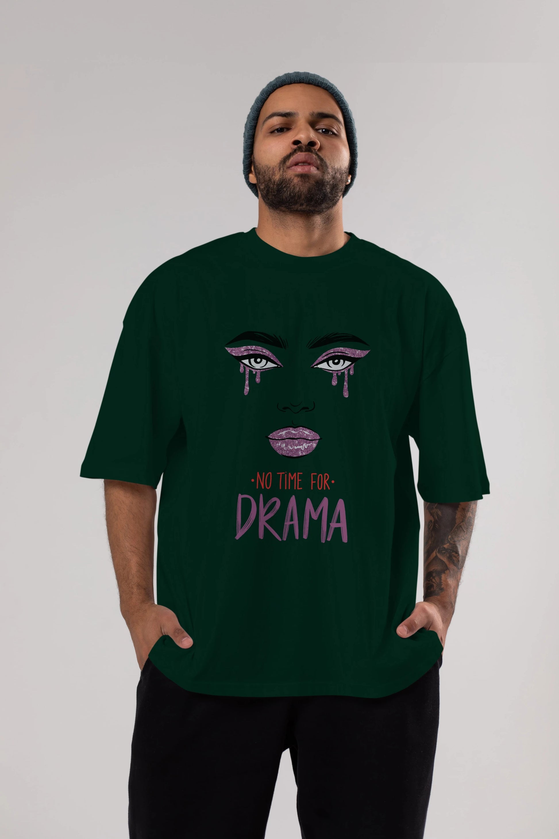No Time for Drama Yazılı Ön Baskılı Oversize t-shirt Erkek Kadın Unisex