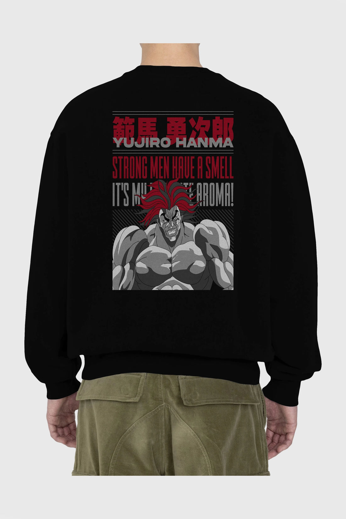 YUJIRO HANMA Anime Arka Baskılı Oversize Sweatshirt Erkek Kadın Unisex