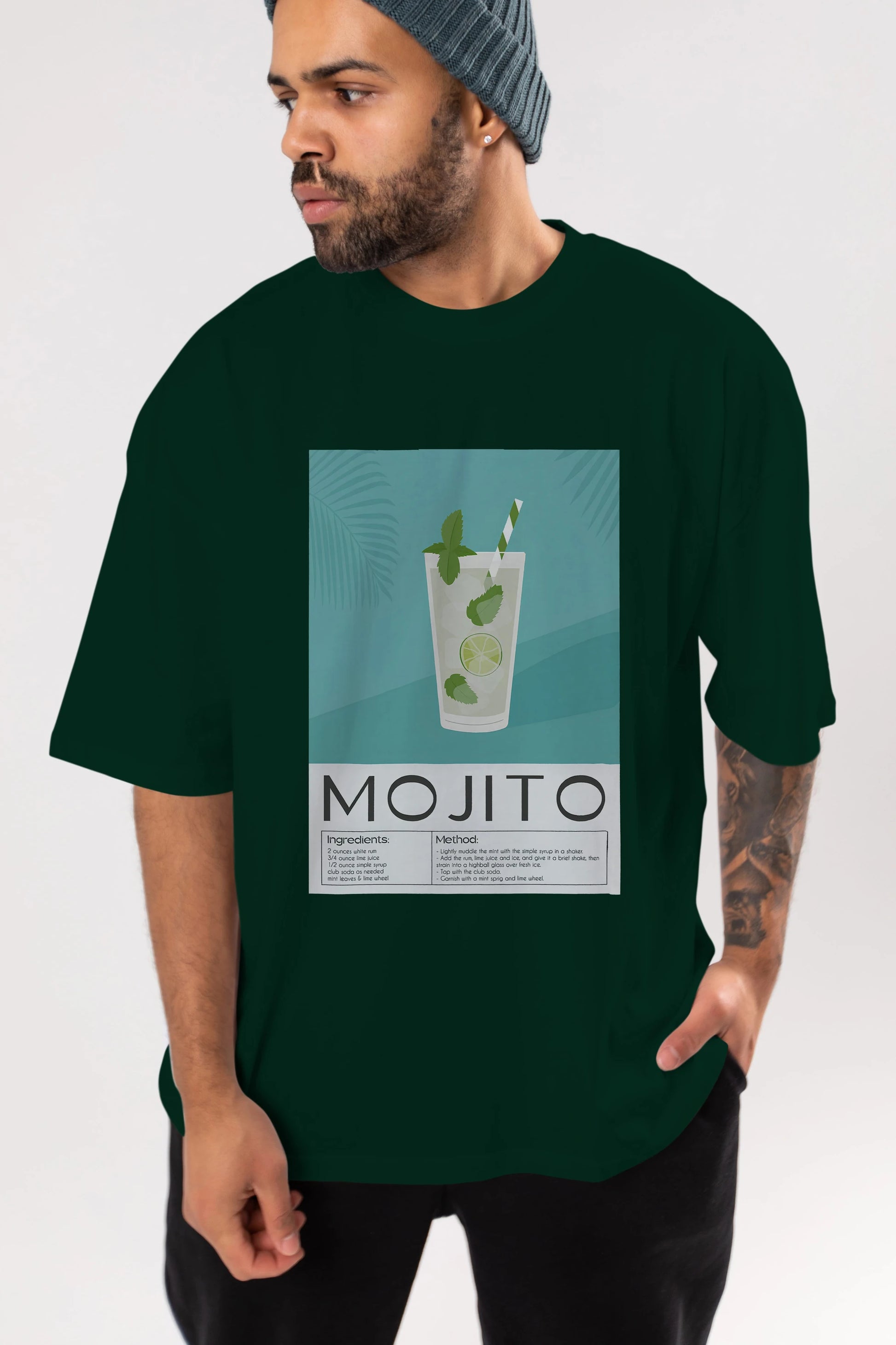 Mojito 4 Ön Baskılı Oversize t-shirt Erkek Kadın Unisex %100 Pamuk Bisiklet Yaka tişort