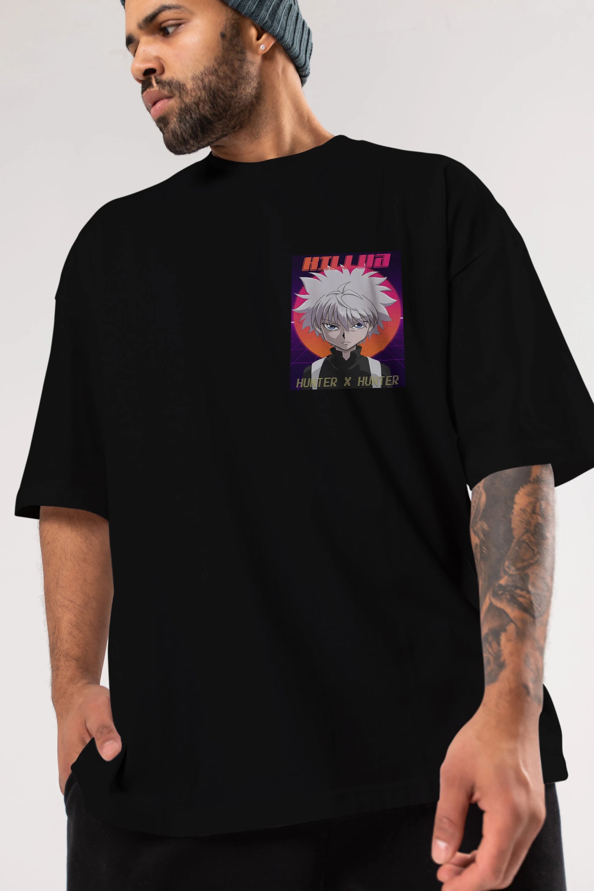 Killua Zoldyck 12 1 Ön Sol Baskılı Oversize t-shirt Erkek Kadın Unisex %100 Pamuk Bisiklet Yaka tişort
