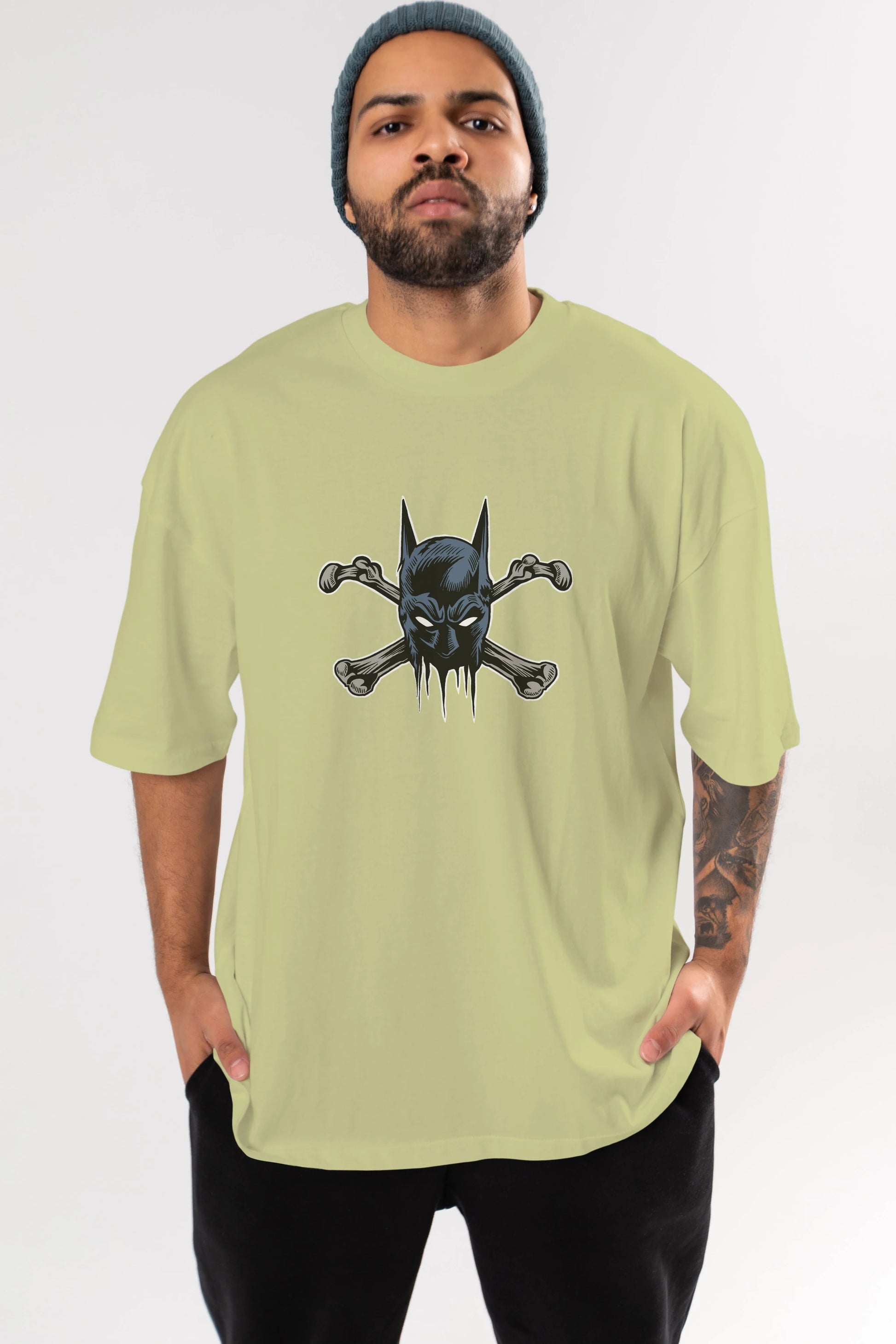 Batbones Ön Baskılı Oversize t-shirt Erkek Kadın Unisex %100 Pamuk tişort