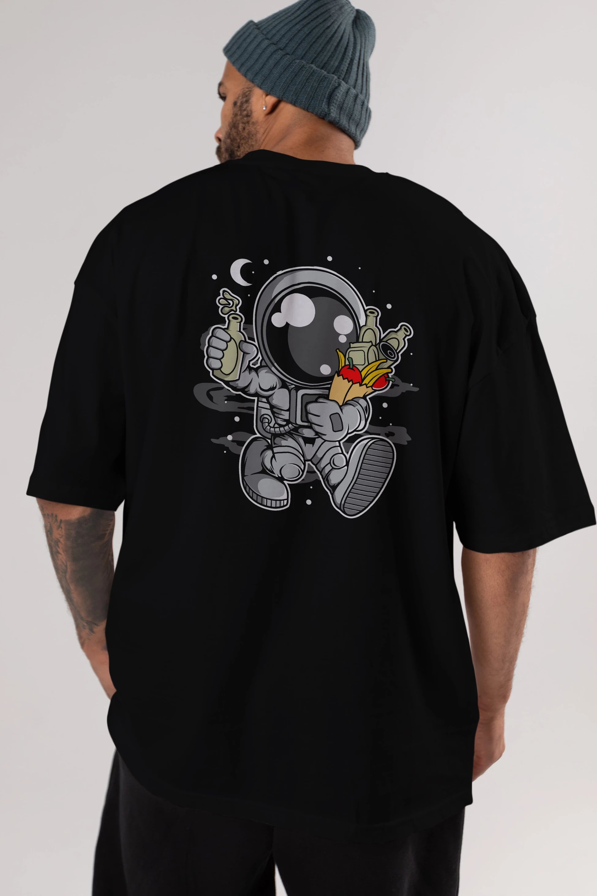 Astronaut Grochery Arka Baskılı Oversize t-shirt Erkek Kadın Unisex