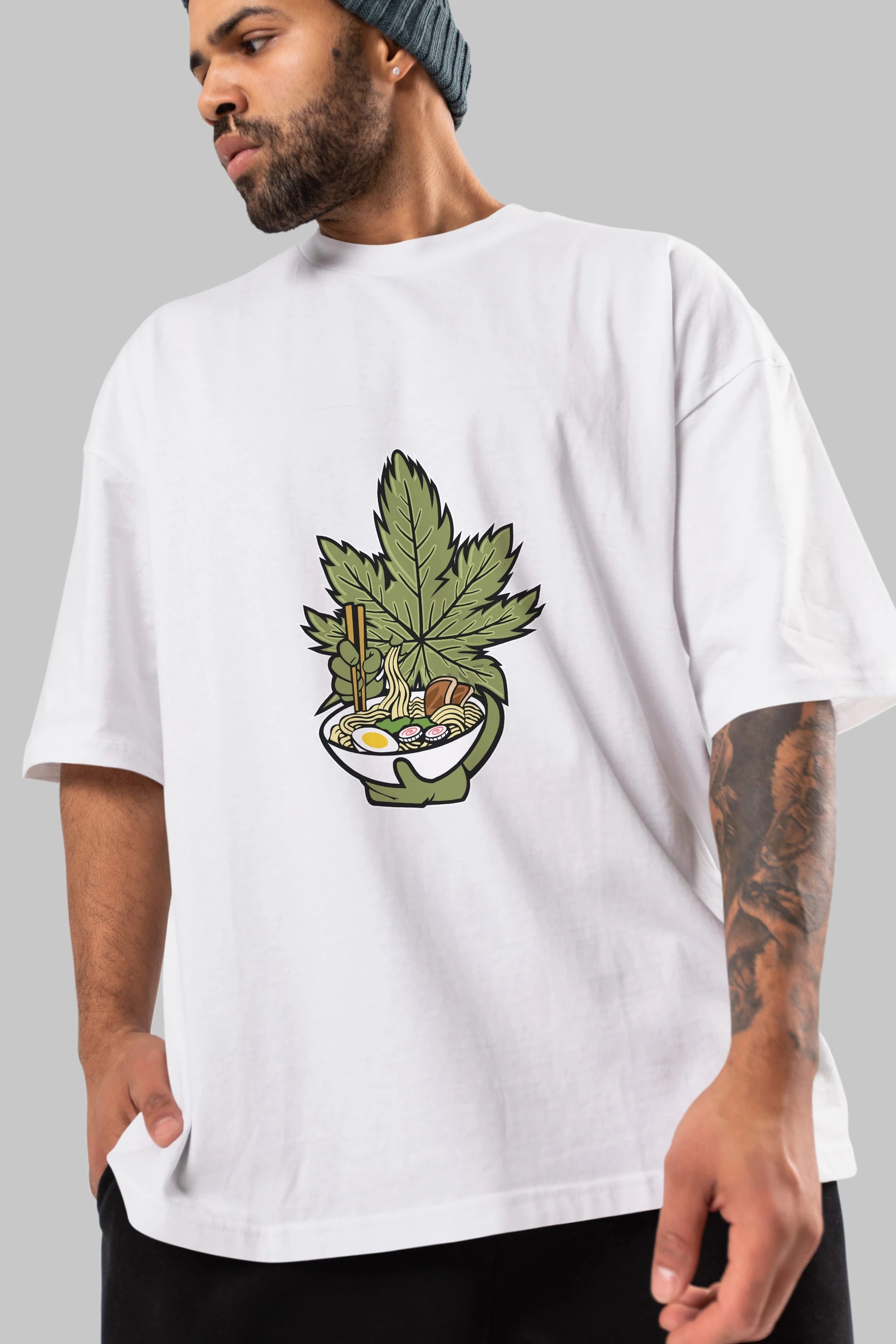 Weed Ramen Ön Baskılı Oversize t-shirt Erkek Kadın Unisex %100 Pamuk tişort