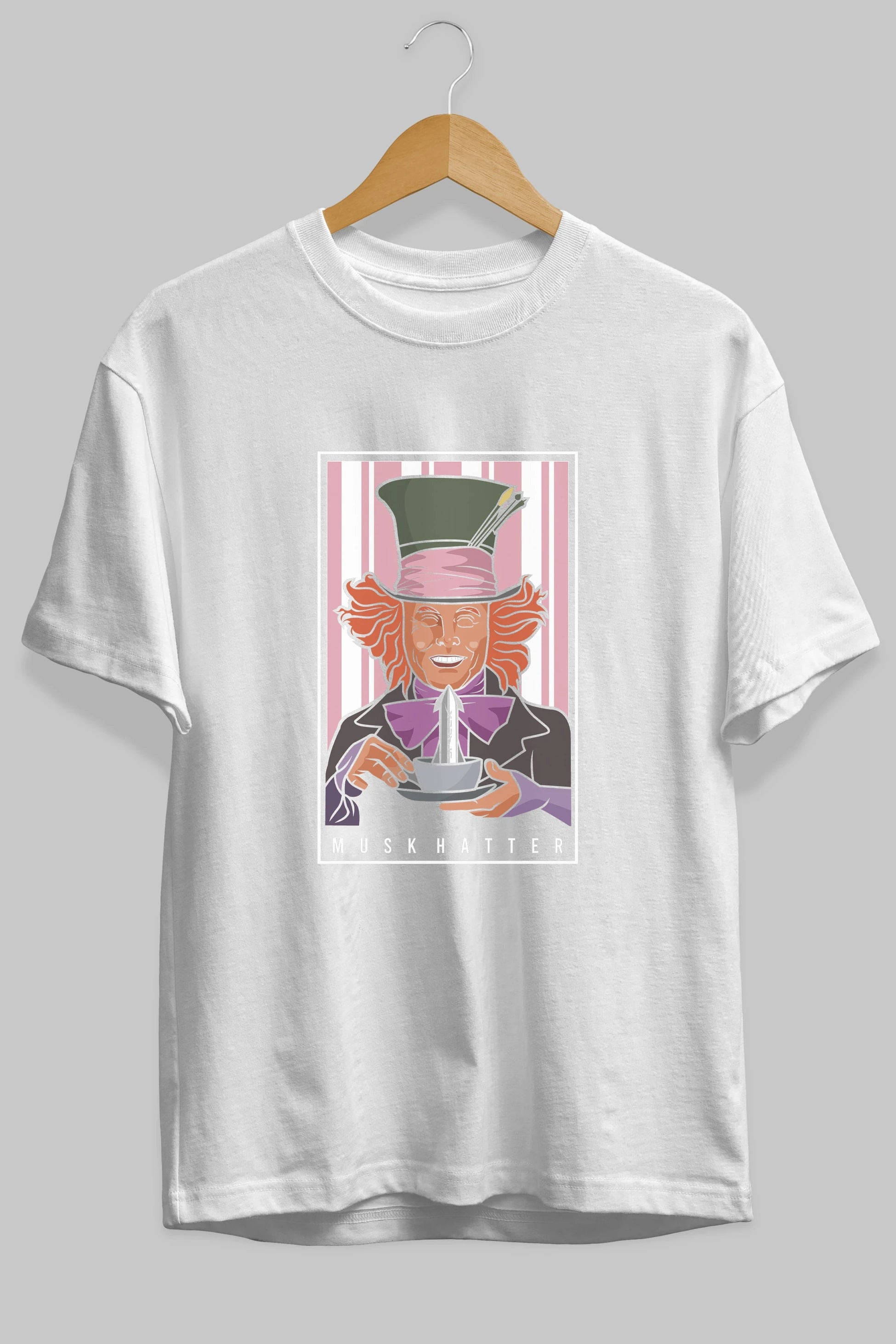 Mad Hatter Elon Musk Ön Baskılı Oversize t-shirt Erkek Kadın Unisex %100 Pamuk tişort