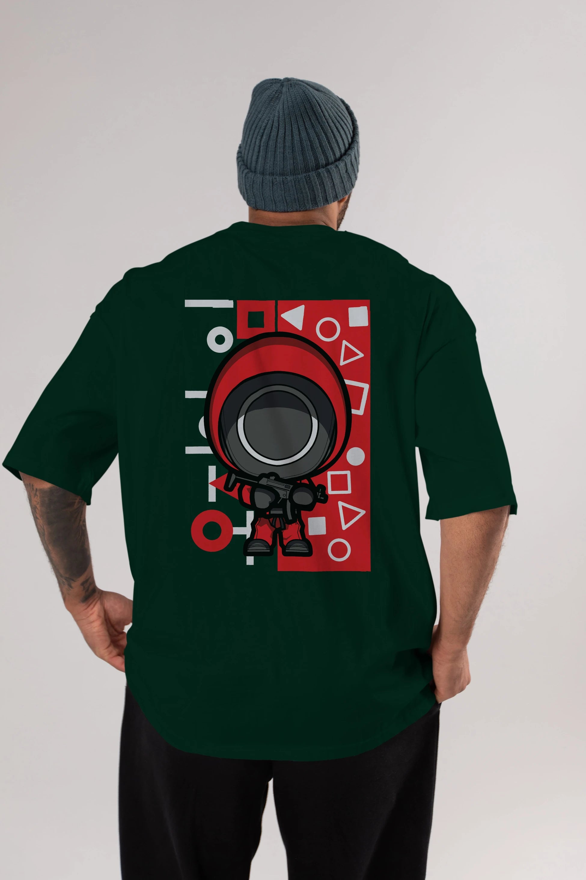Squid Game (4) Arka Baskılı Oversize t-shirt Erkek Kadın Unisex %100 Pamuk Bisiklet Yaka tişort