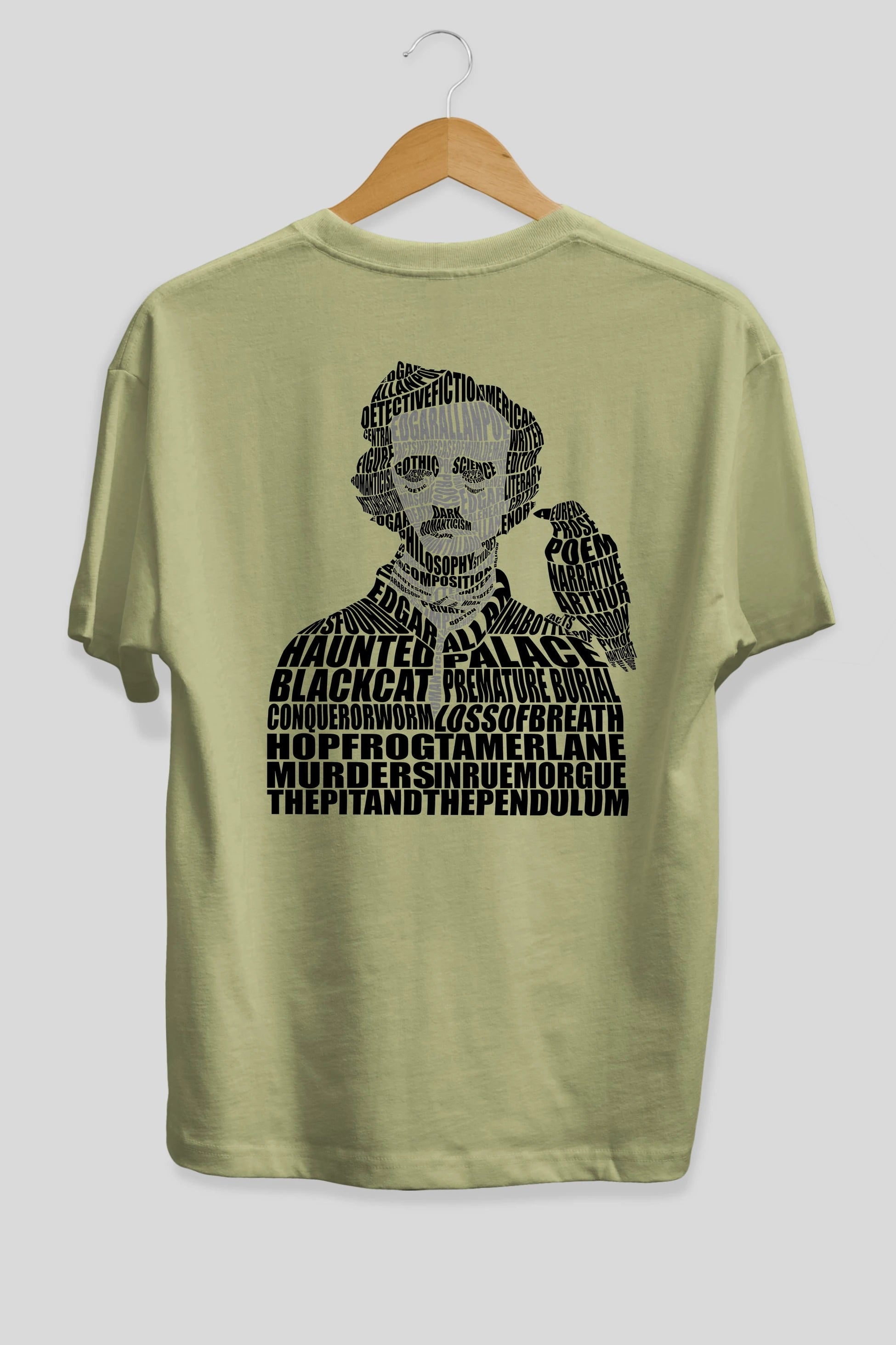 Edgar Alan Poe Calligram Arka Baskılı Oversize t-shirt %100 pamuk Erkek Kadın Unisex