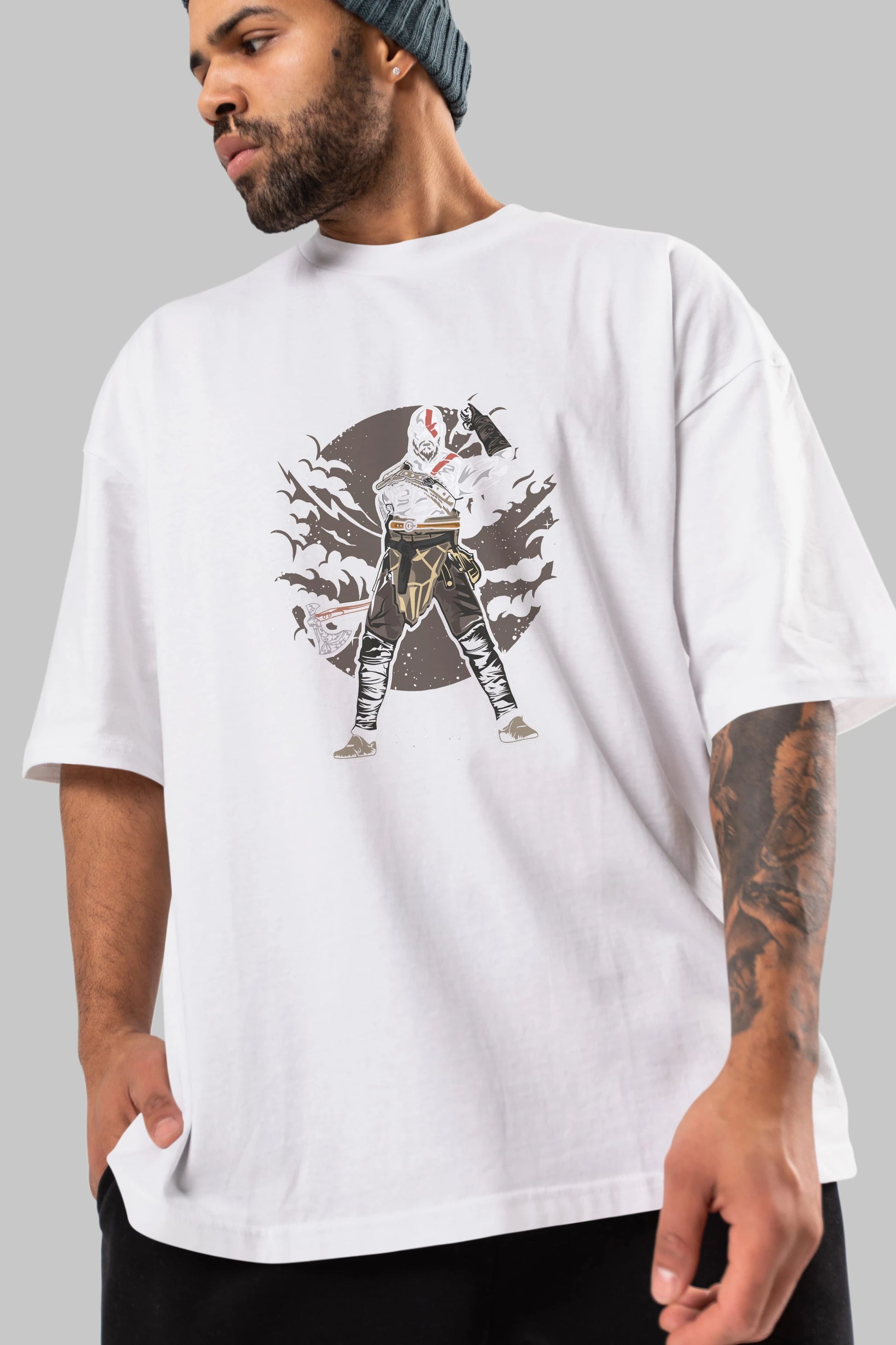 GOD OF WAR Ön Baskılı Oversize t-shirt Erkek Kadın Unisex %100 Pamuk tişort