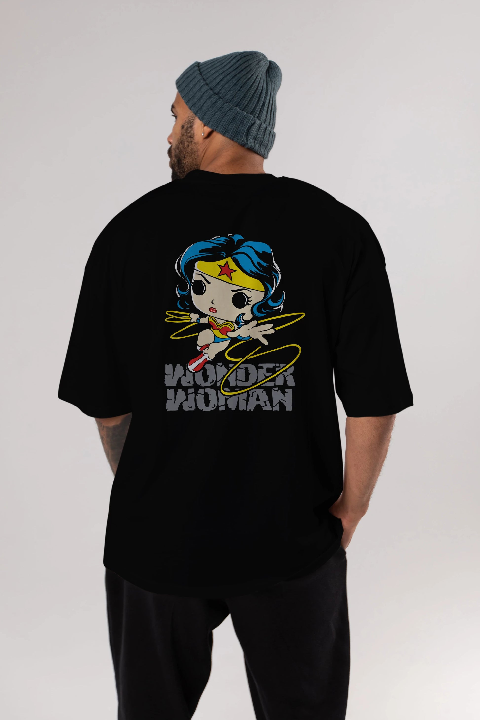 Wonder Woman Arka Baskılı Oversize t-shirt Erkek Kadın Unisex %100 Pamuk Bisiklet Yaka tişort