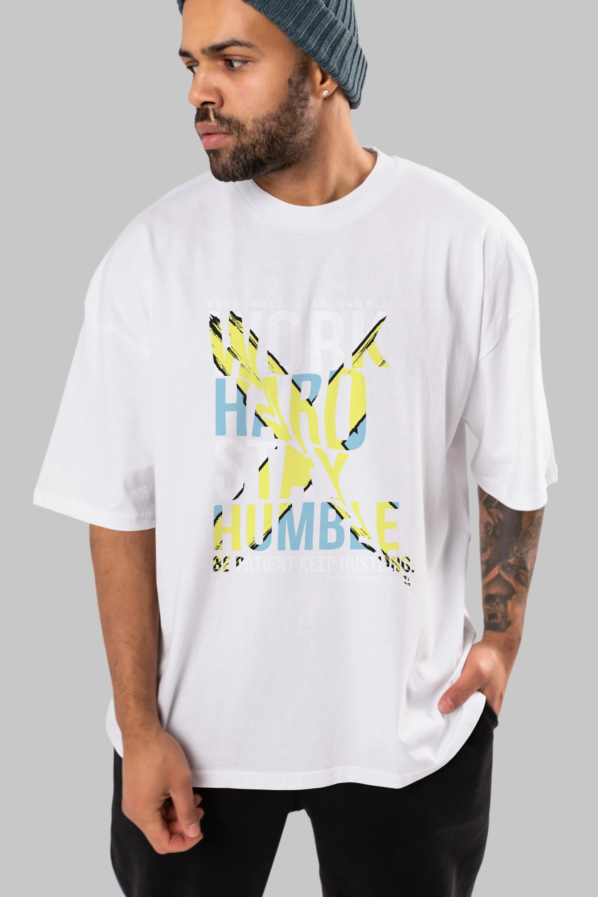 Work Hard Stay Humble Ön Baskılı Oversize t-shirt Erkek Kadın Unisex