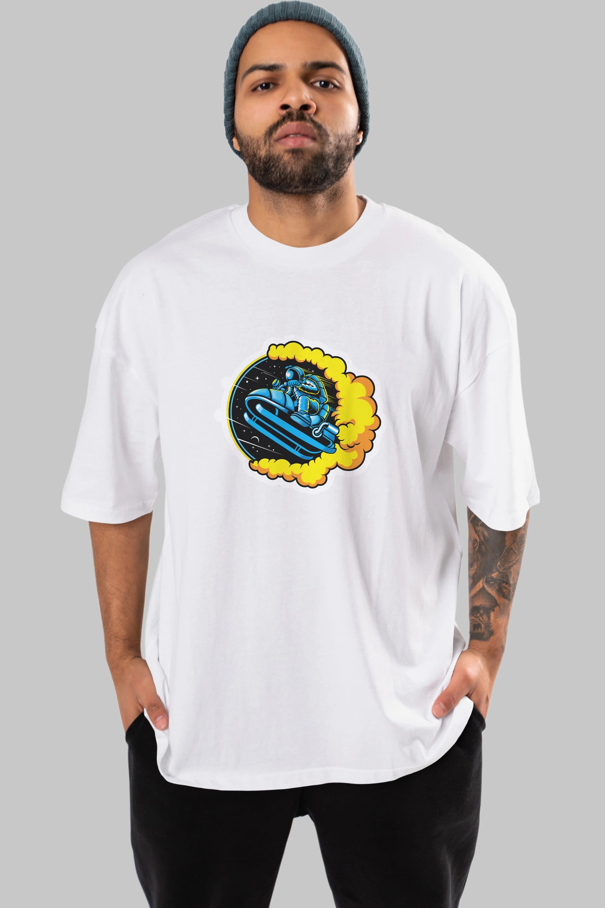 Astrojump with Snowmobile Sticker Ön Baskılı Oversize t-shirt Erkek Kadın Unisex