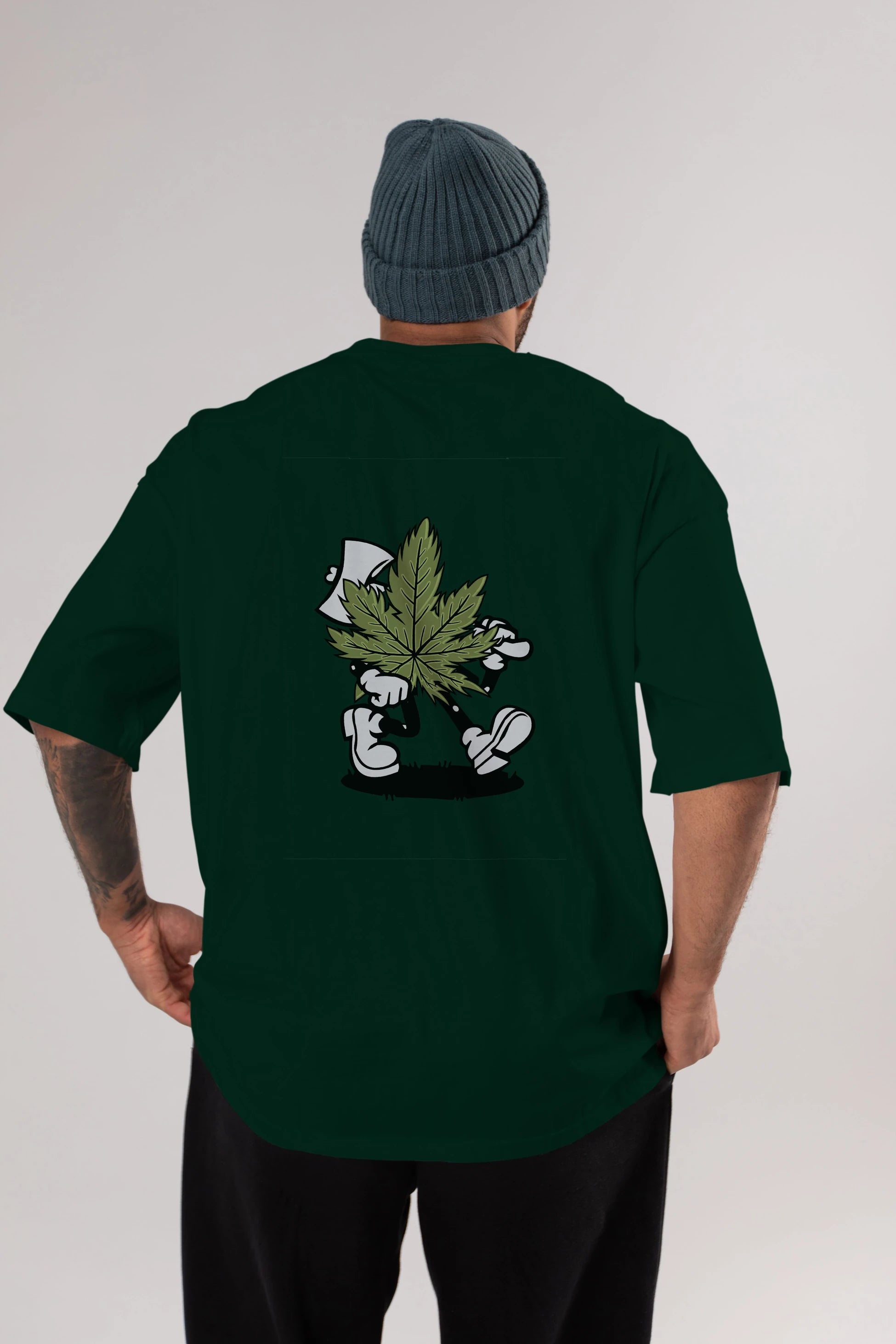 Weed Arka Baskılı Oversize t-shirt Erkek Kadın Unisex %100 Pamuk tişort