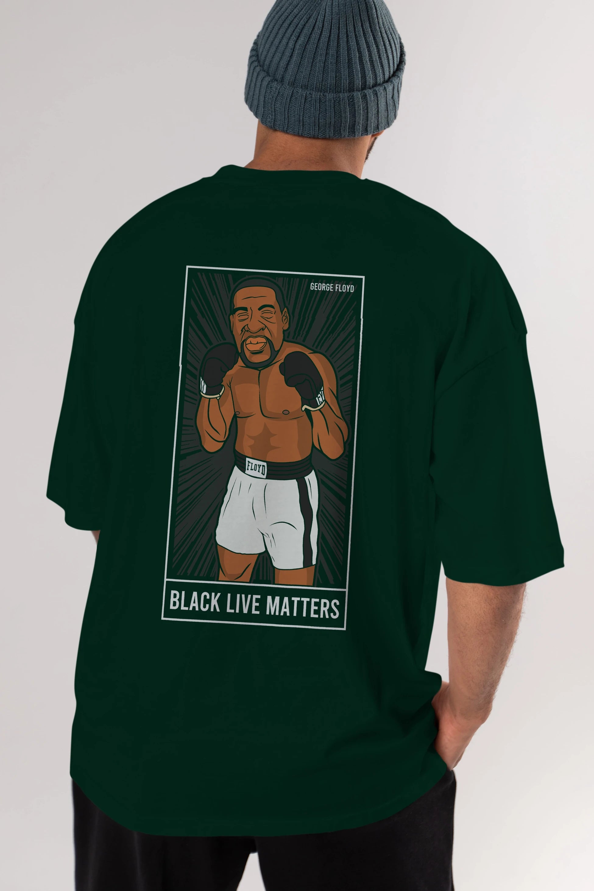 George Floyd Boxer Arka Baskılı Oversize t-shirt Erkek Kadın Unisex %100 Pamuk tişort