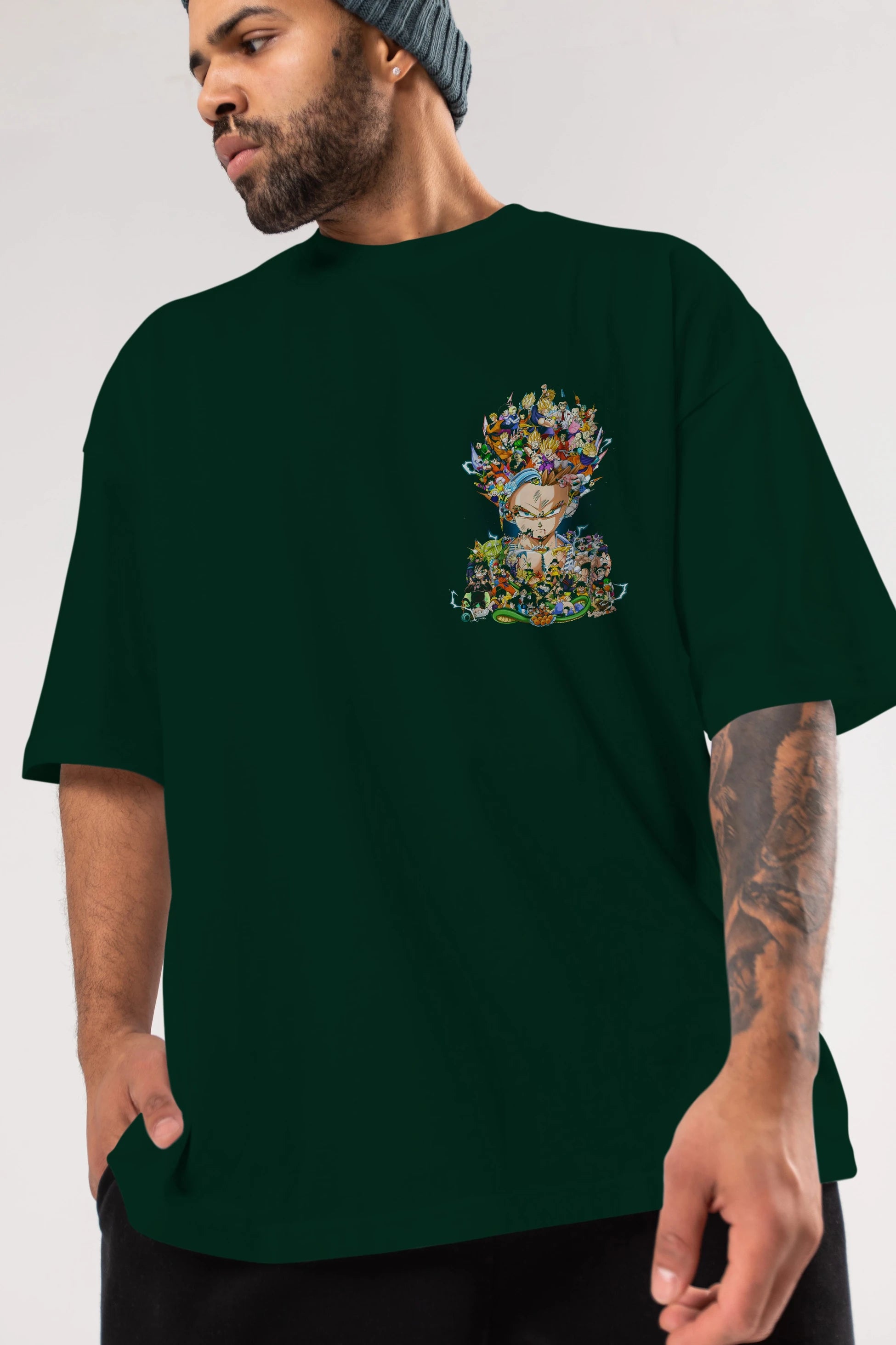 DRAGON BALL ART (2) Ön Sol Baskılı Oversize t-shirt Erkek Kadın Unisex %100 Pamuk Bisiklet Yaka tişort