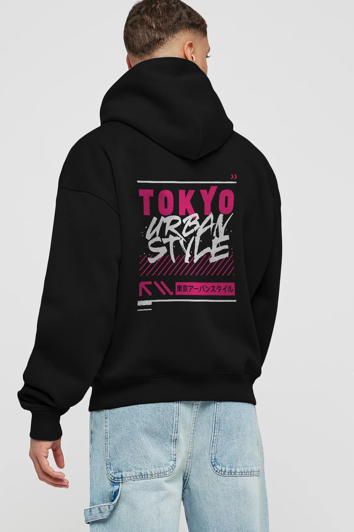 Tokyo Urban Style Arka Baskılı Hoodie Oversize Kapüşonlu Sweatshirt Erkek Kadın Unisex