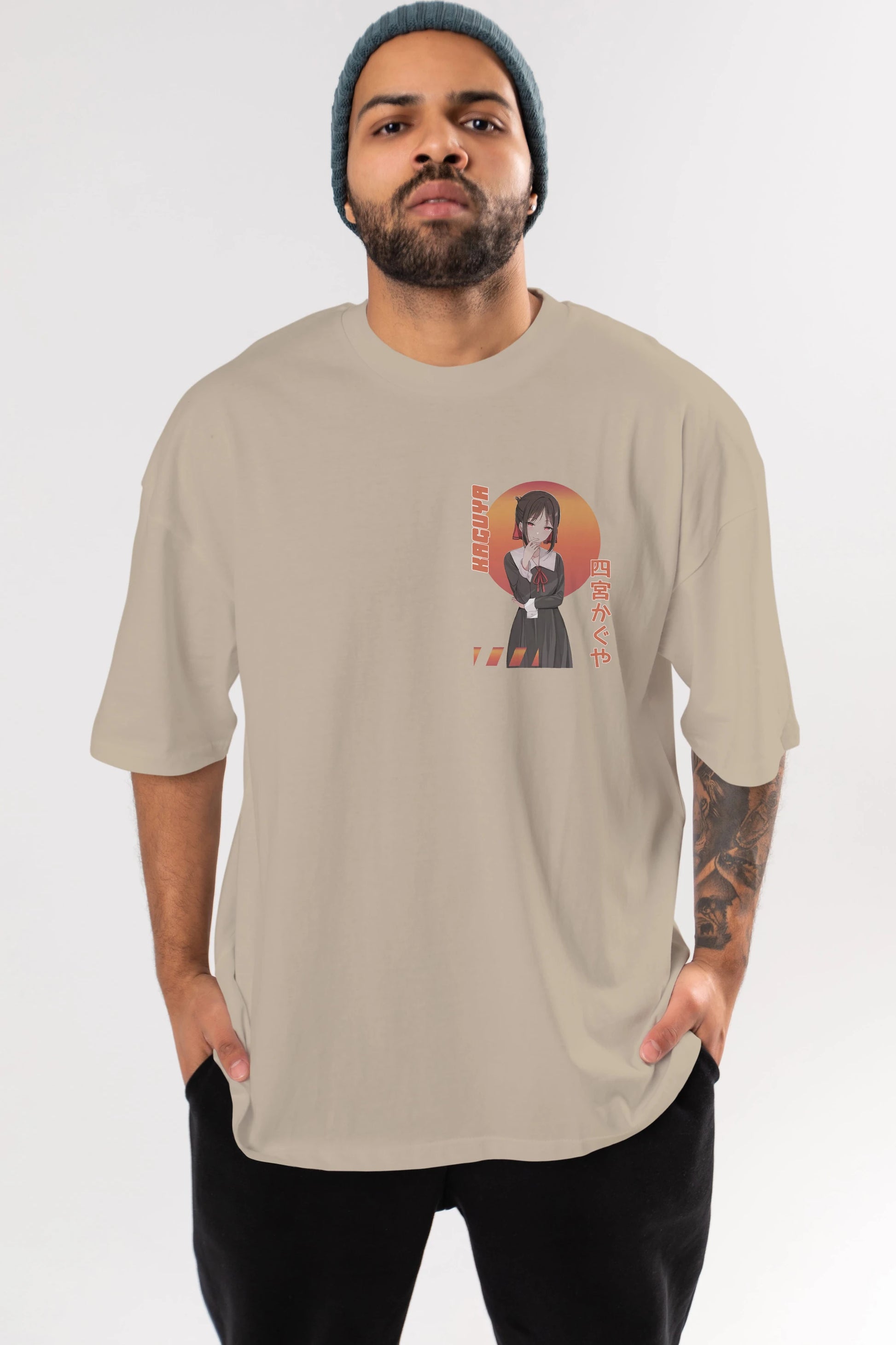 Kaguya Shinomiya 5 Ön Sol Baskılı Oversize t-shirt Erkek Kadın Unisex %100 Pamuk Bisiklet Yaka tişort