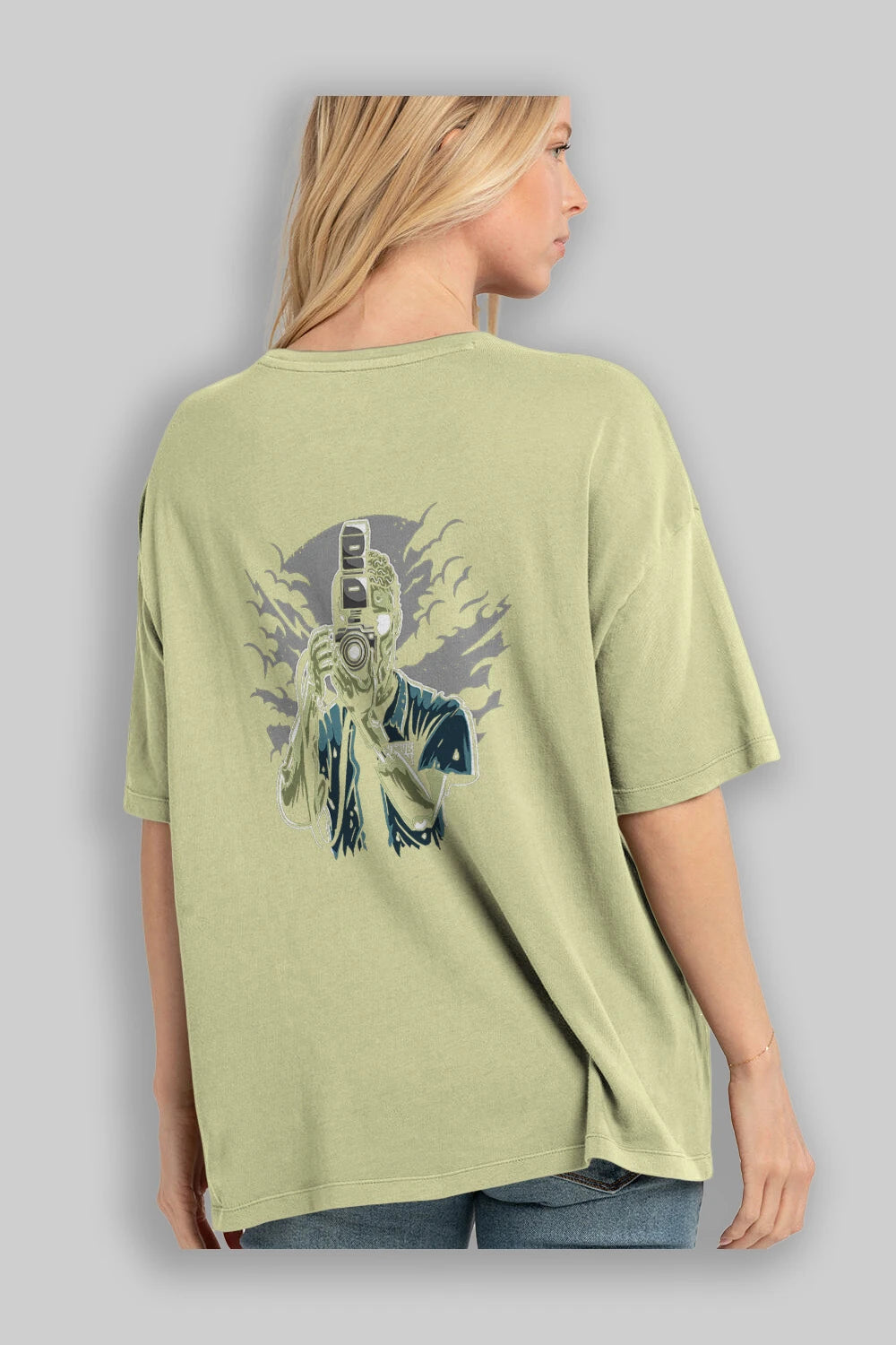 Zombie Photographer Arka Baskılı Oversize t-shirt Erkek Kadın Unisex %100 Pamuk