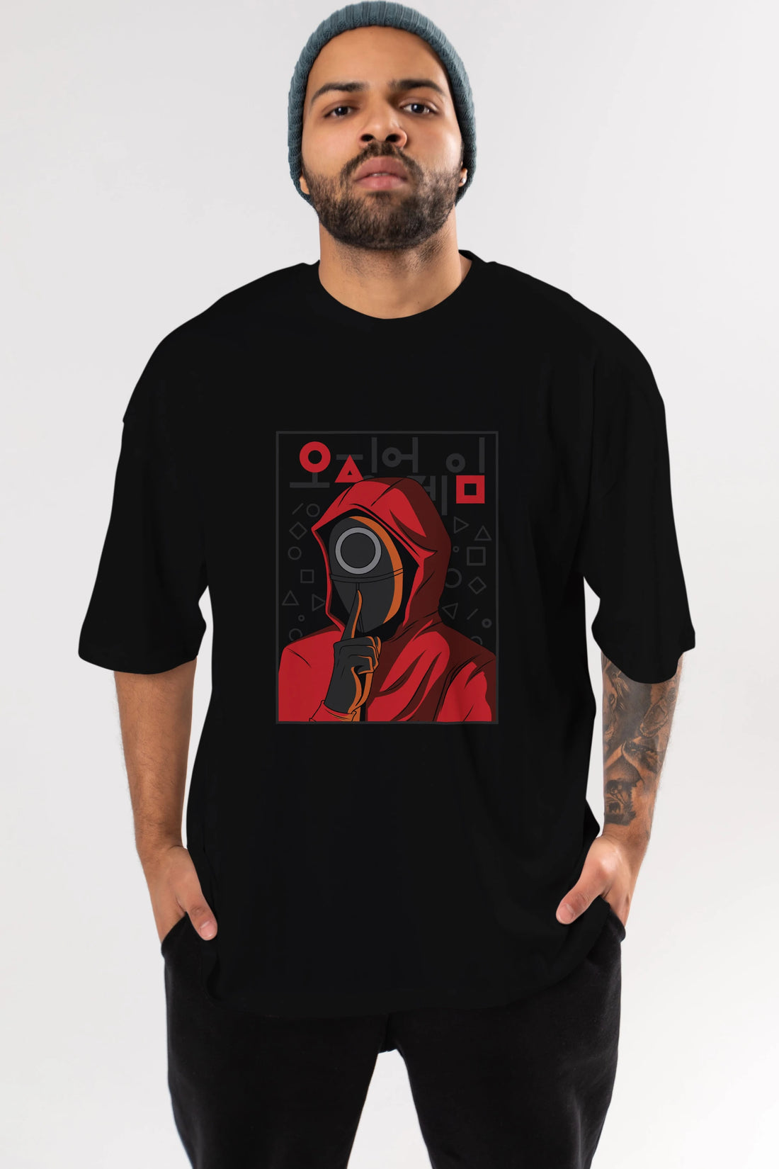 Squid Game (5) Ön Baskılı Oversize t-shirt Erkek Kadın Unisex %100 Pamuk Bisiklet Yaka tişort