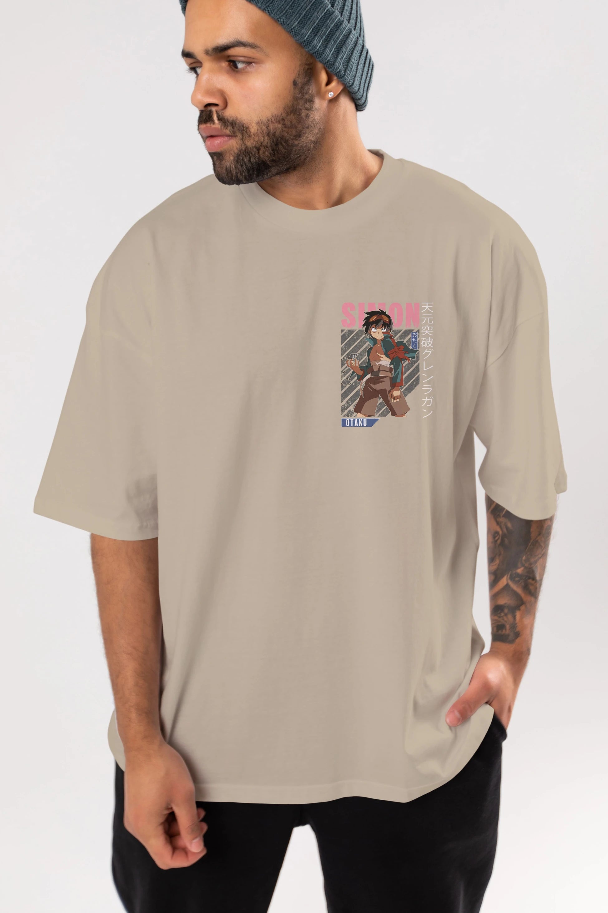Simon 5 Ön Sol Baskılı Oversize t-shirt Erkek Kadın Unisex %100 Pamuk Bisiklet Yaka tişort