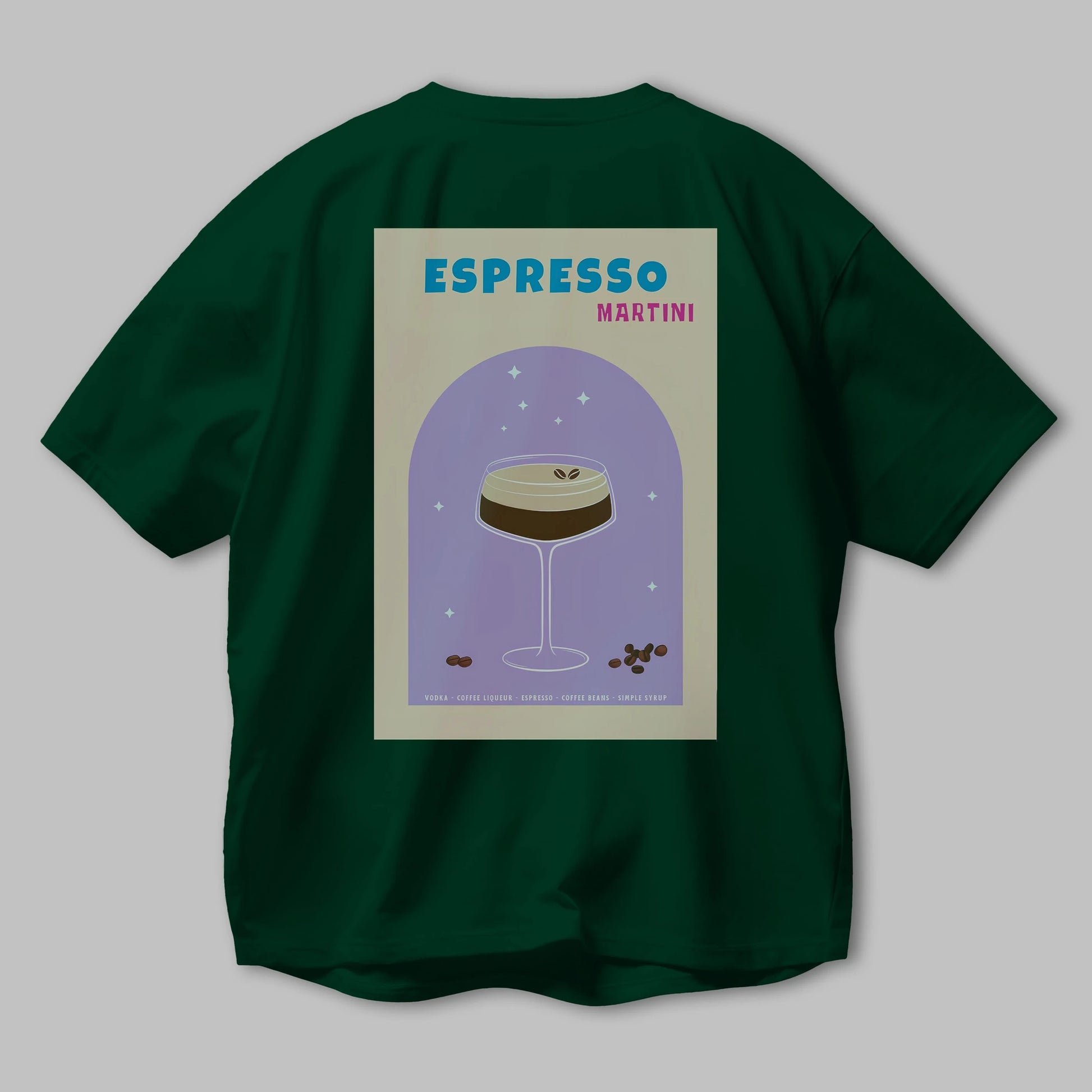 Espresso Martini 5 Arka Baskılı Oversize t-shirt Erkek Kadın Unisex %100 Pamuk Bisiklet Yaka tişort
