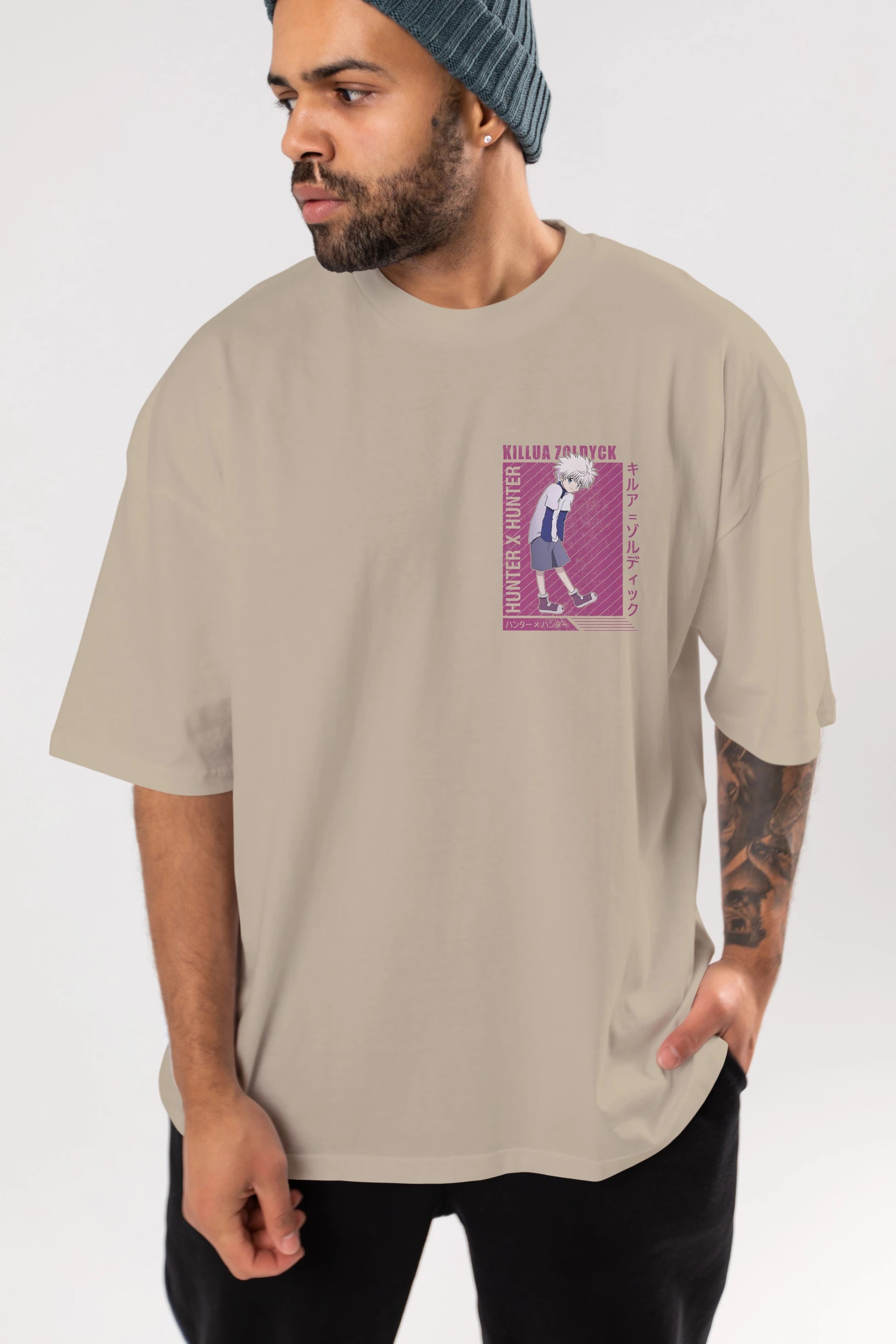 Killua Zoldyck 3 1 Ön Sol Baskılı Oversize t-shirt Erkek Kadın Unisex %100 Pamuk Bisiklet Yaka tişort