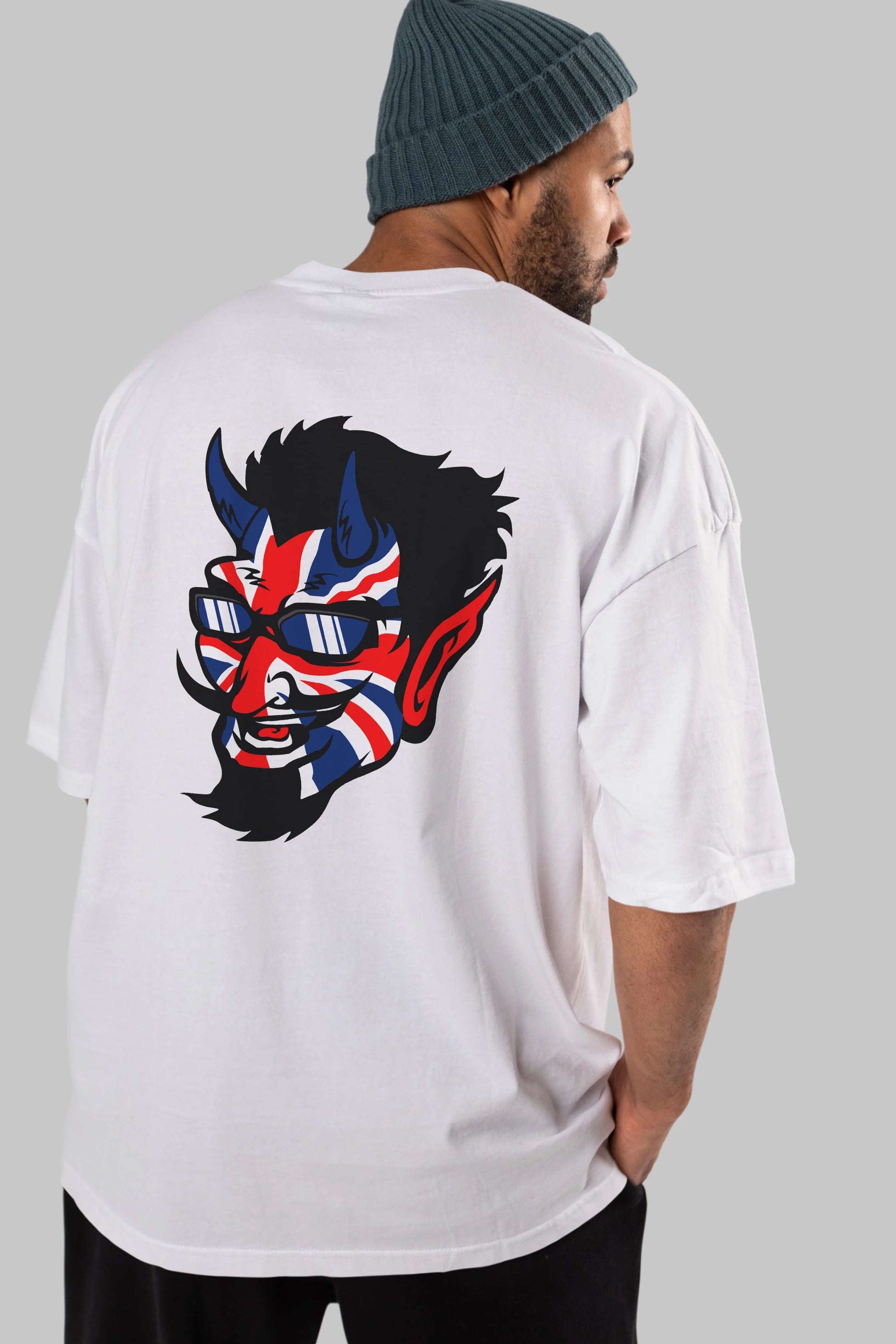 UK Devil Arka Baskılı Oversize t-shirt Erkek Kadın Unisex %100 Pamuk tişort