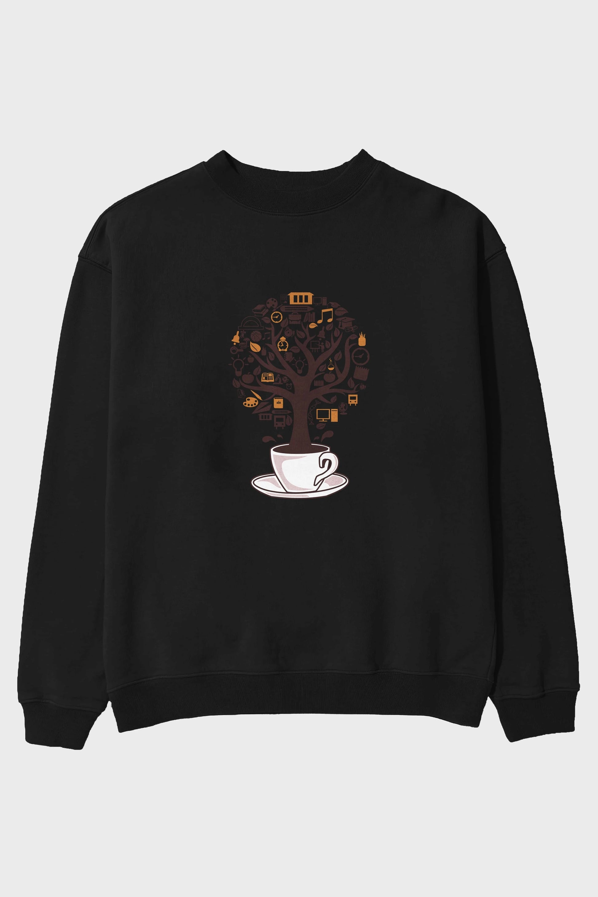 Coffee Tree Ön Baskılı Oversize Sweatshirt Erkek Kadın Unisex
