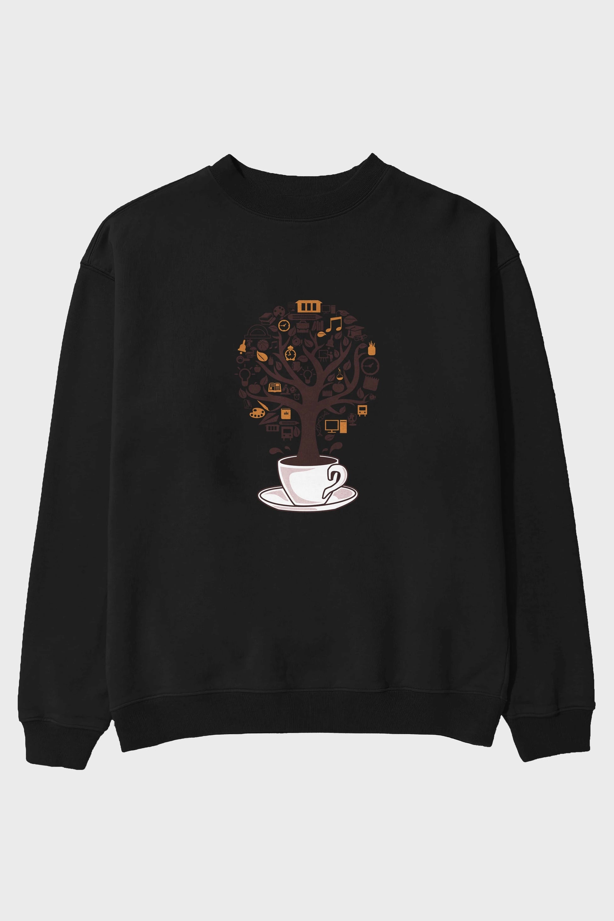 Coffee Tree Ön Baskılı Oversize Sweatshirt Erkek Kadın Unisex