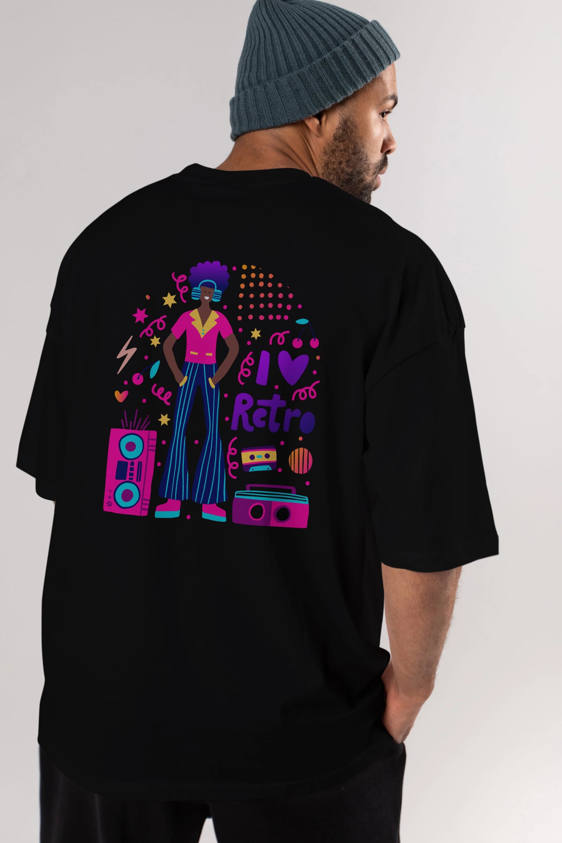 Retro Boy Party Arka Baskılı Oversize t-shirt Erkek Kadın Unisex