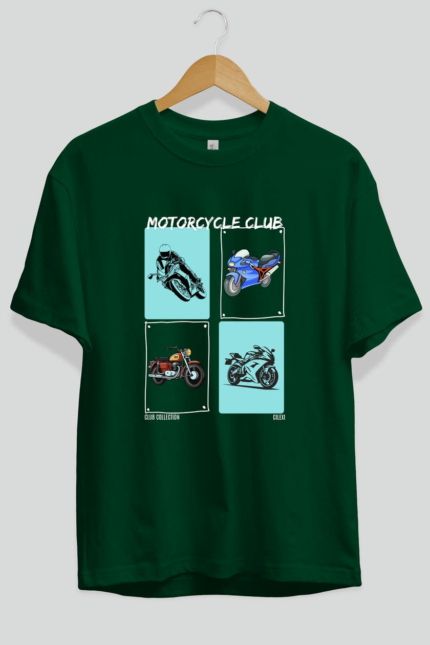 Motorcycle Club ön Baskılı Oversize t-shirt Erkek Kadın %100 Pamuk Bisiklet Yaka tişort