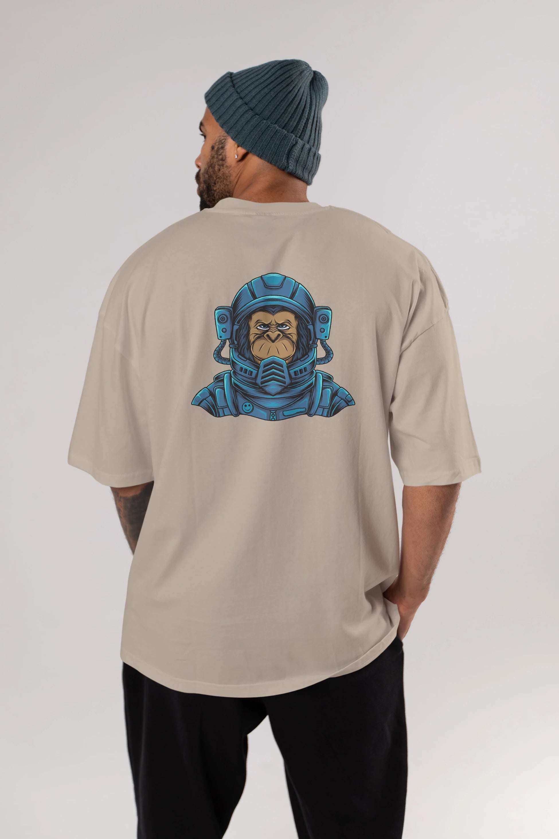 Astromonkey Arka Baskılı Oversize t-shirt Erkek Kadın Unisex