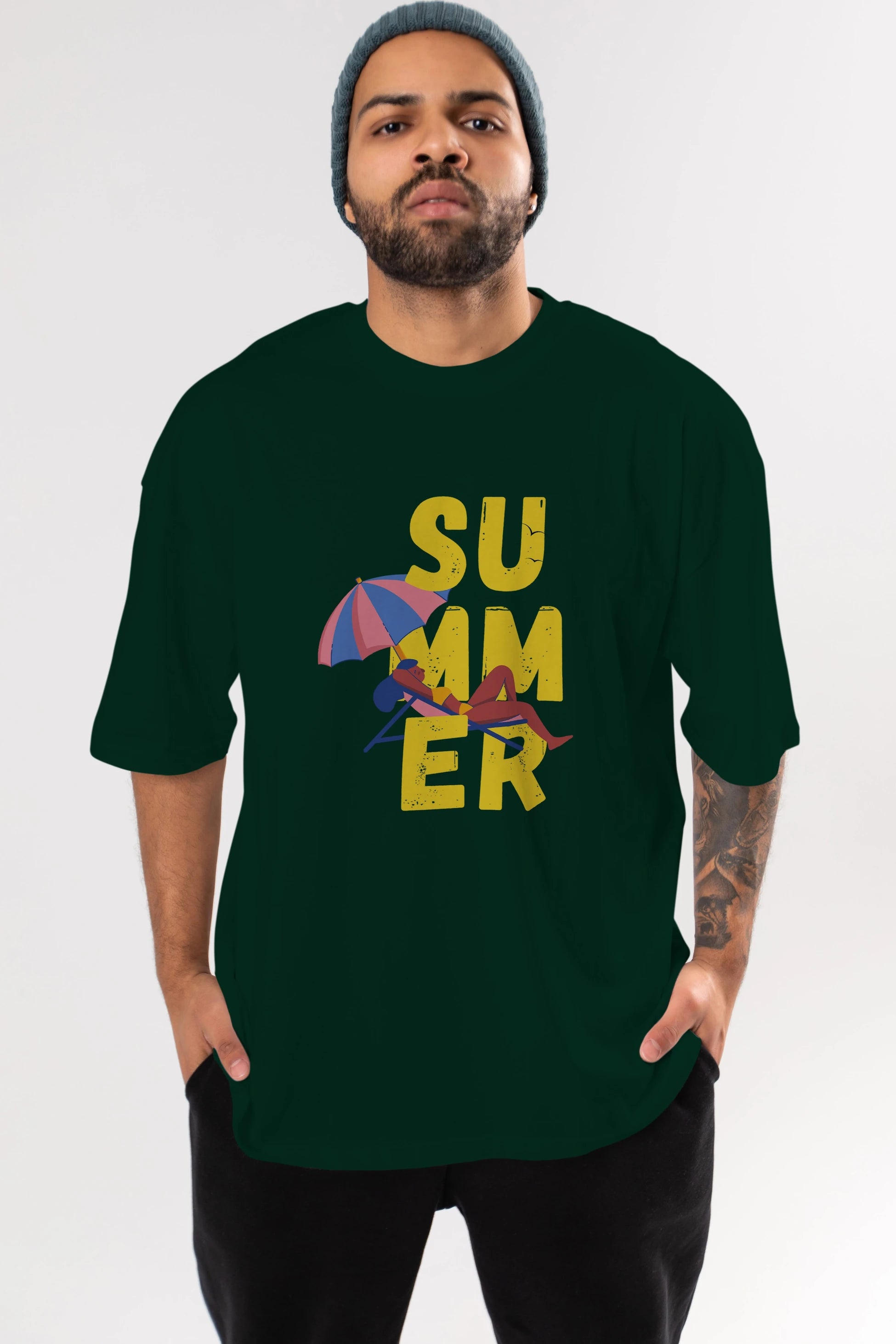 Summer Yazılı Ön Baskılı Oversize t-shirt Erkek Kadın Unisex