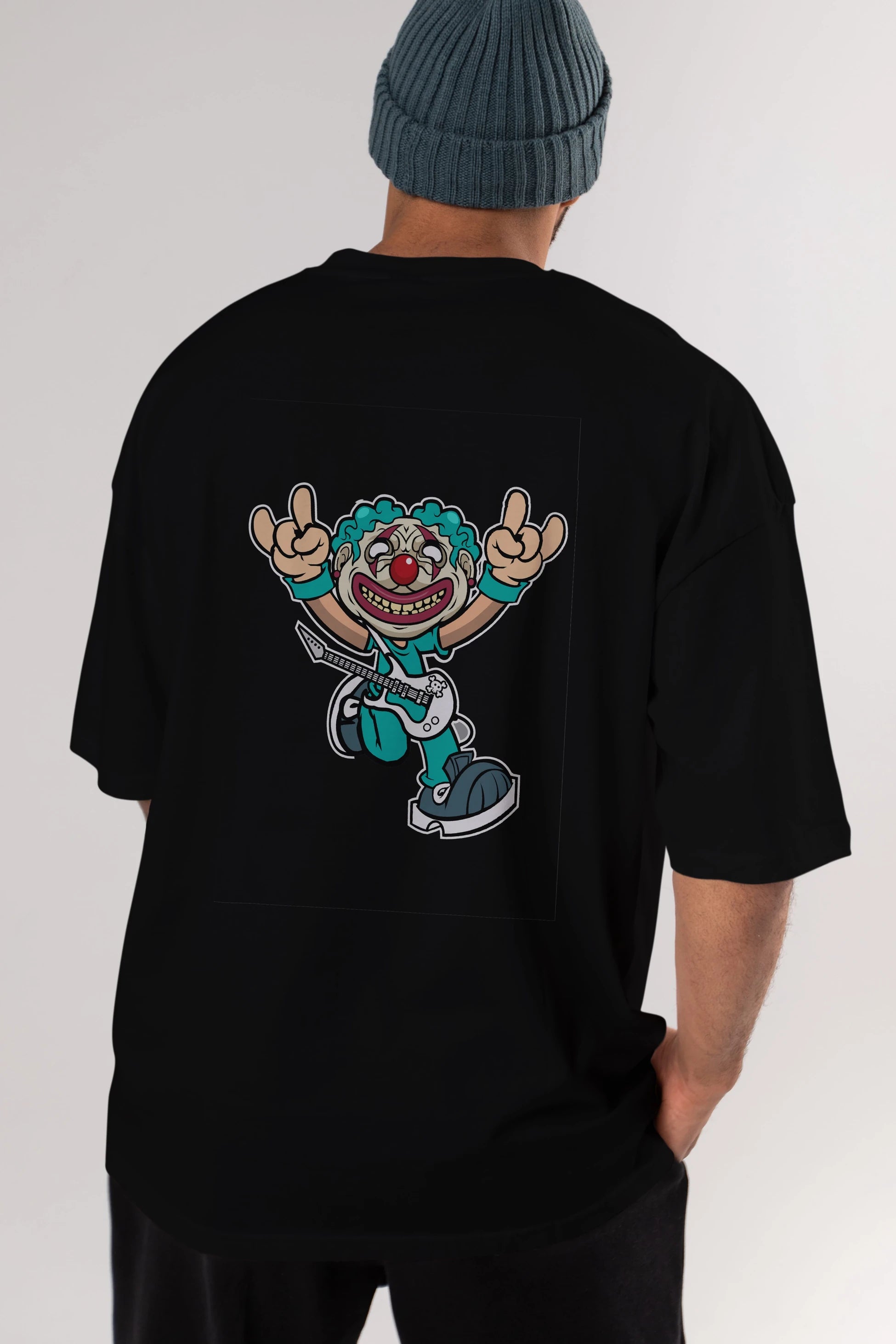 Clown Punk Arka Baskılı Oversize t-shirt Erkek Kadın Unisex %100 Pamuk tişort