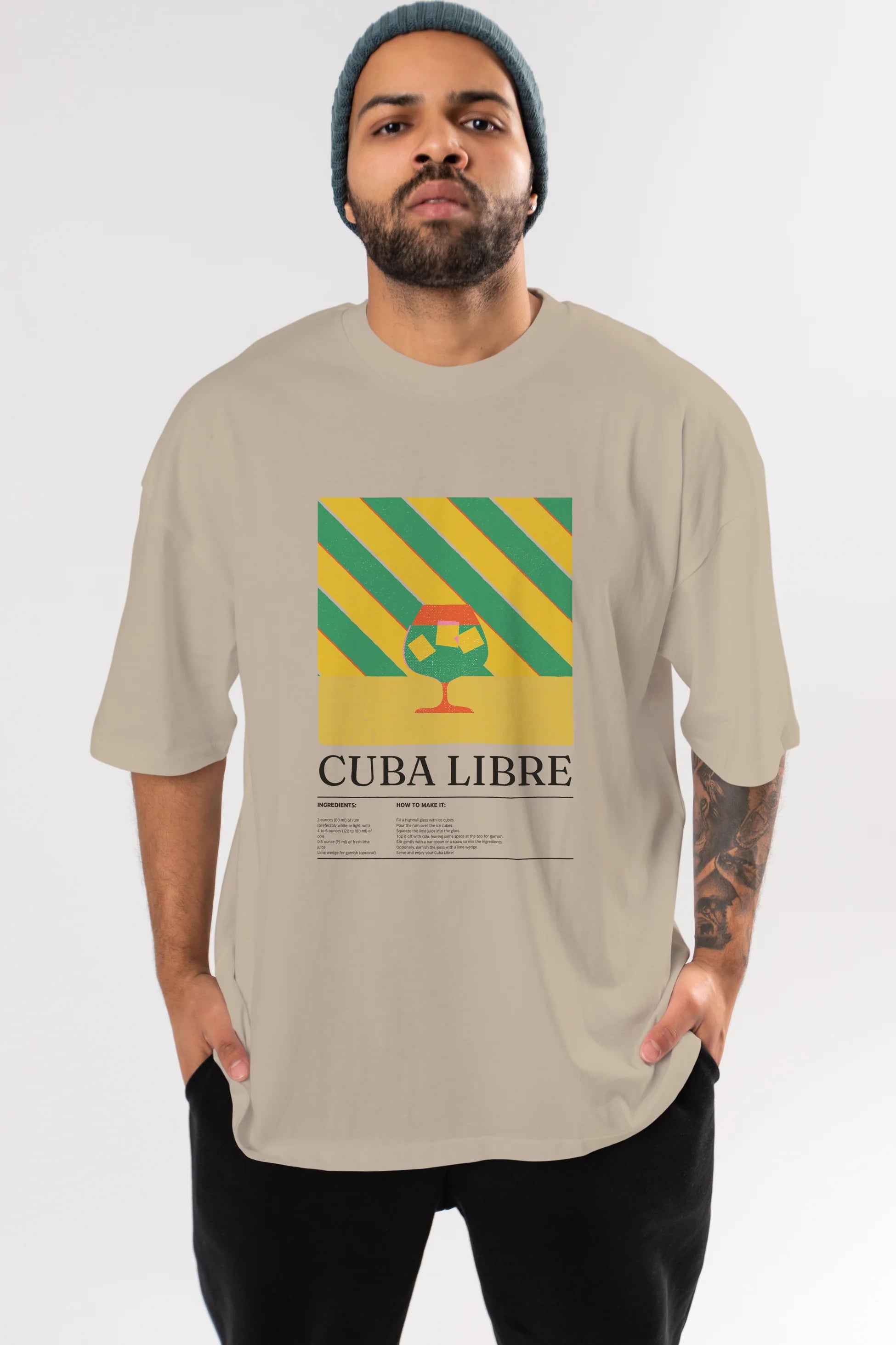 Cuba Libre Kokteyl Ön Baskılı Oversize t-shirt Erkek Kadın %100 Pamuk Bisiklet Yaka tişort