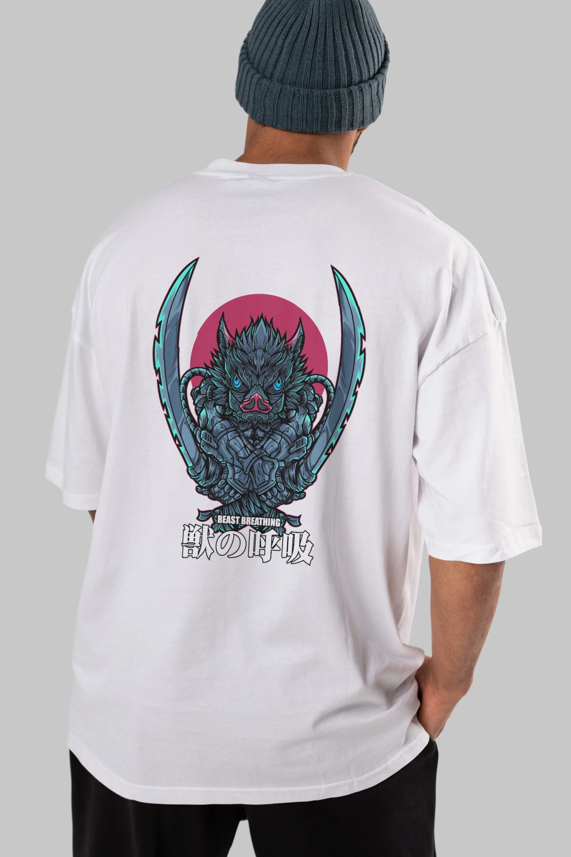 Inosuke DEMON SLAYER Anime Arka Baskılı Oversize t-shirt Erkek Kadın Unisex