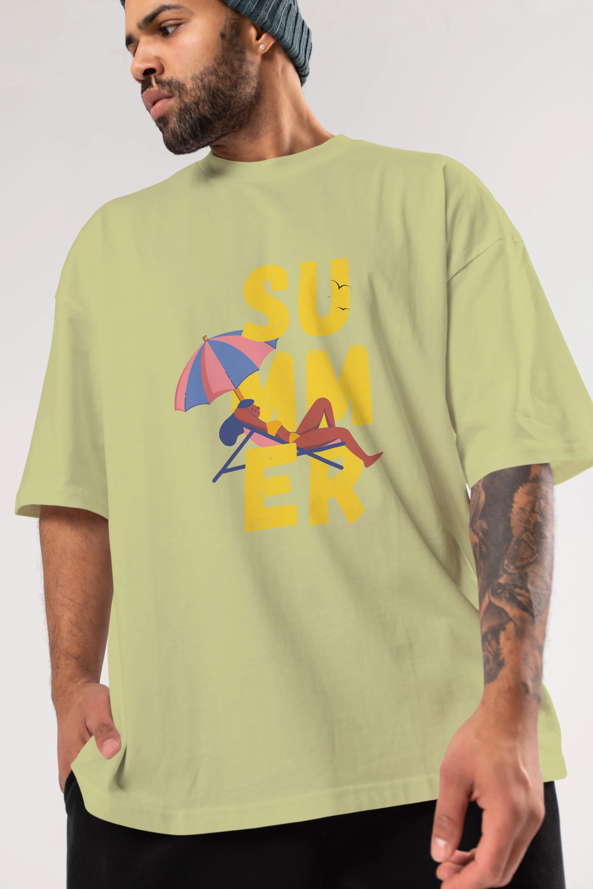 Summer Yazılı Ön Baskılı Oversize t-shirt Erkek Kadın Unisex