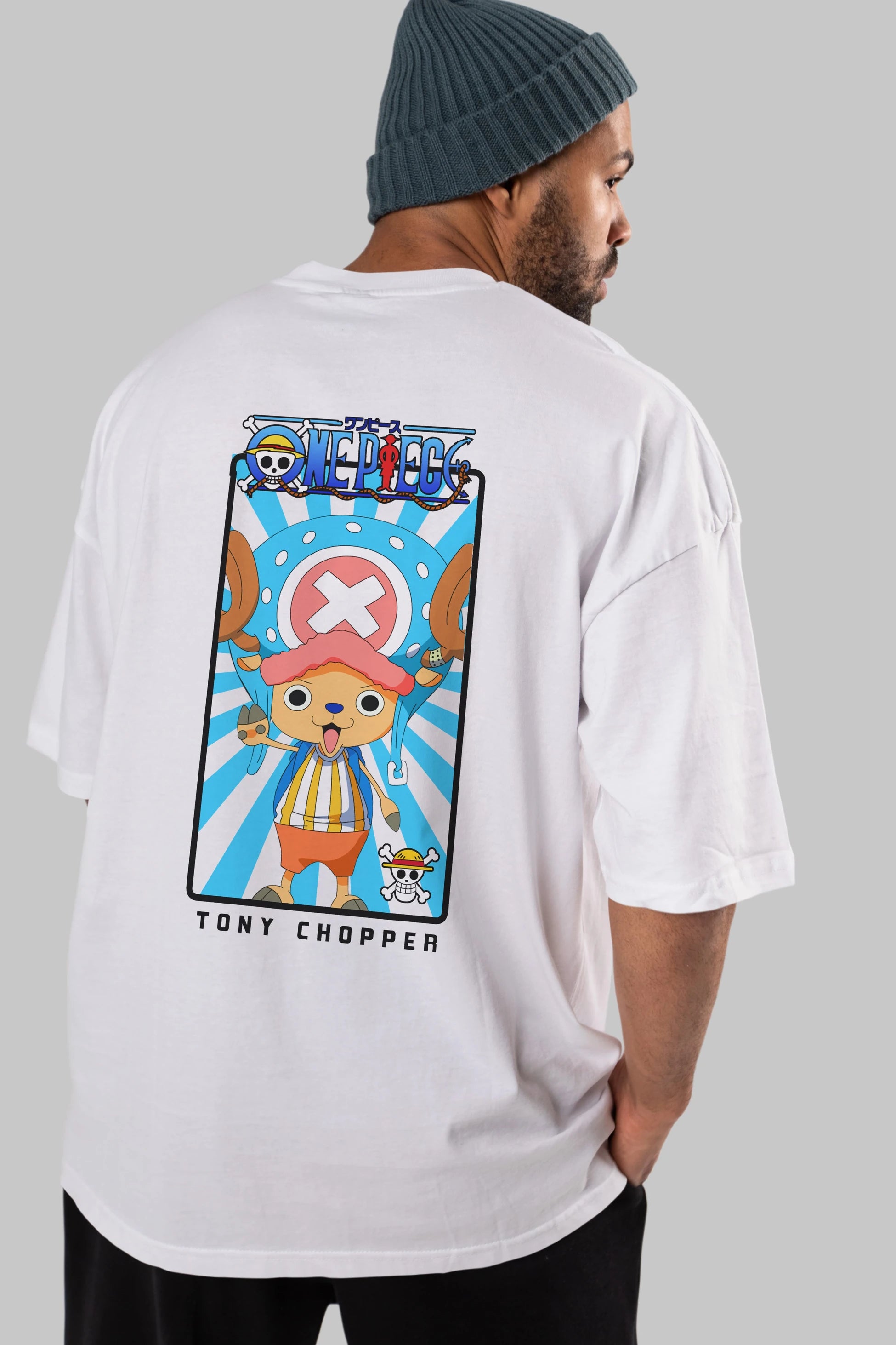 Chopper Anime Arka Baskılı Oversize t-shirt Erkek Kadın Unisex %100 pamuk tişort