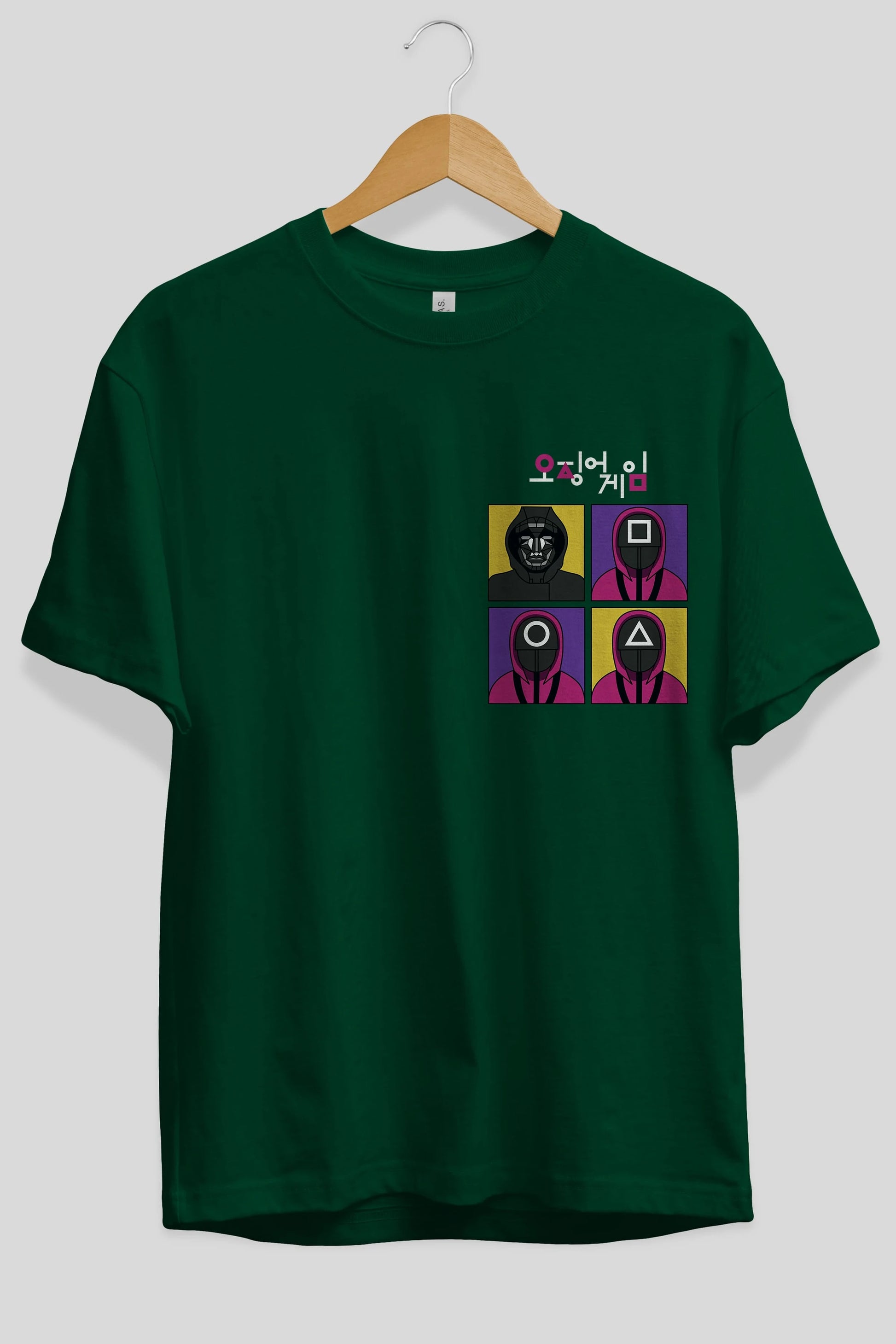 Squid Game (1) Ön Sol Baskılı Oversize t-shirt Erkek Kadın Unisex %100 Pamuk Bisiklet Yaka tişort