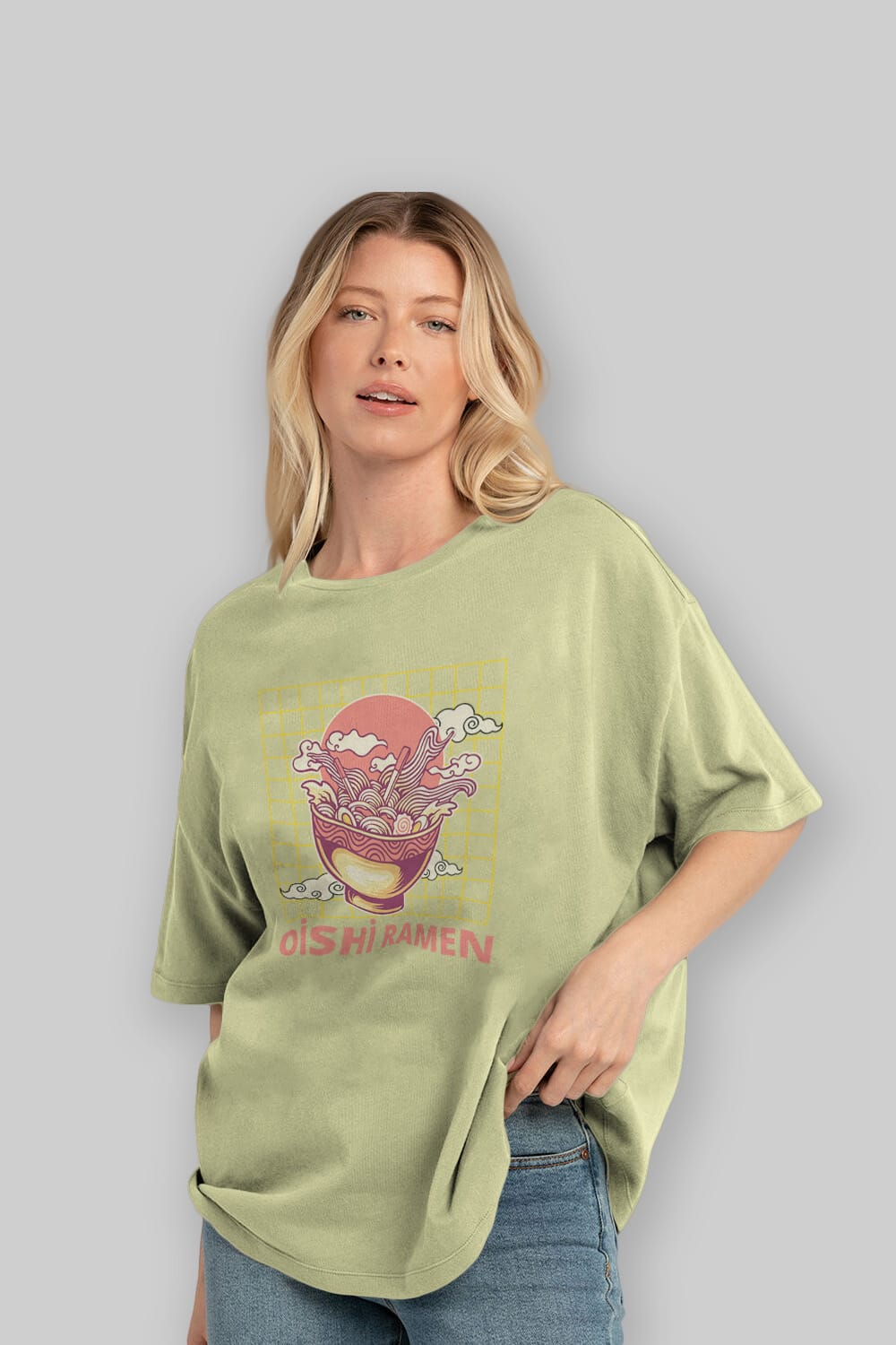 Oishi Ramen Yazılı Ön Baskılı Oversize t-shirt Erkek Kadın Unisex