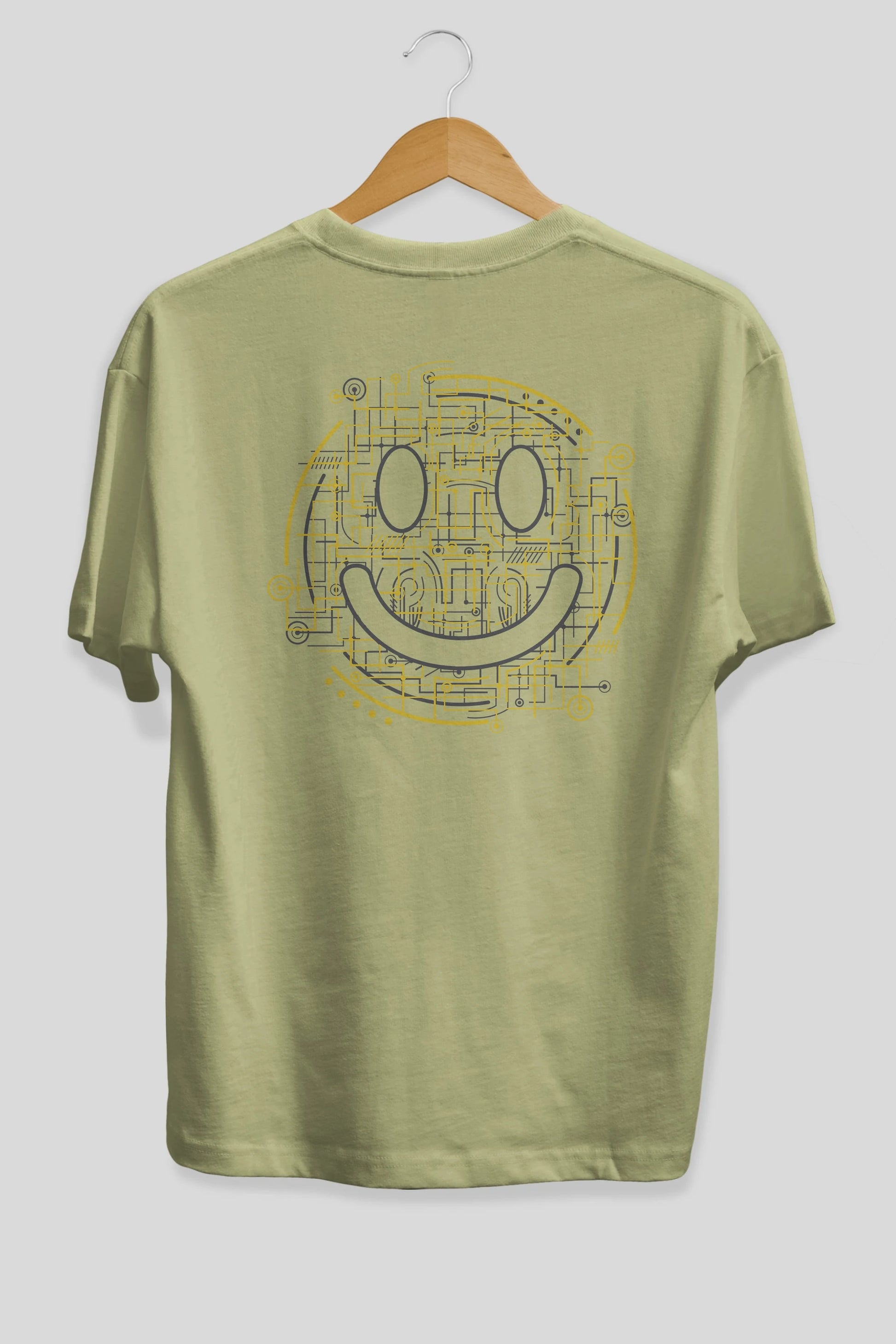Electric Smiley Arka Baskılı Oversize t-shirt %100 pamuk Erkek Kadın Unisex