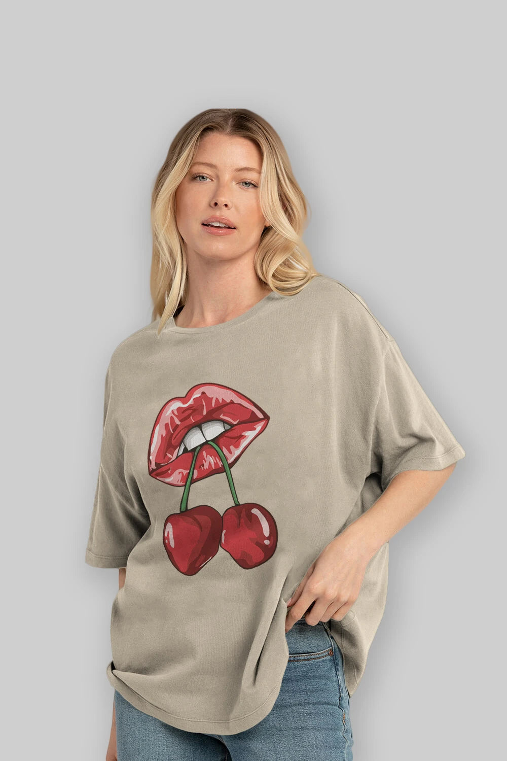 Cherry Cherries 11 Ön Baskılı Oversize t-shirt Erkek Kadın Pamuk Bisiklet Yaka tişort