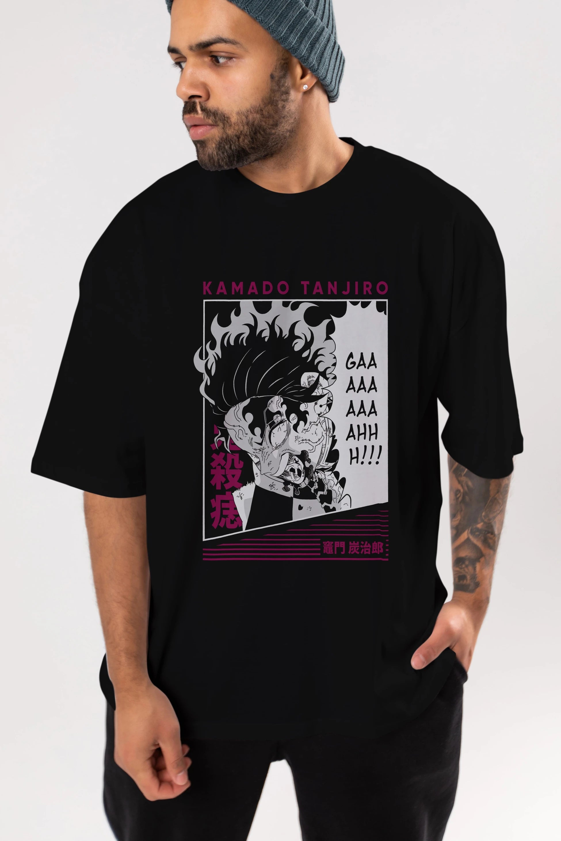 TANJIRO KAMADO 3 Anime Ön Baskılı Oversize t-shirt %100 pamuk Erkek Kadın Unisex