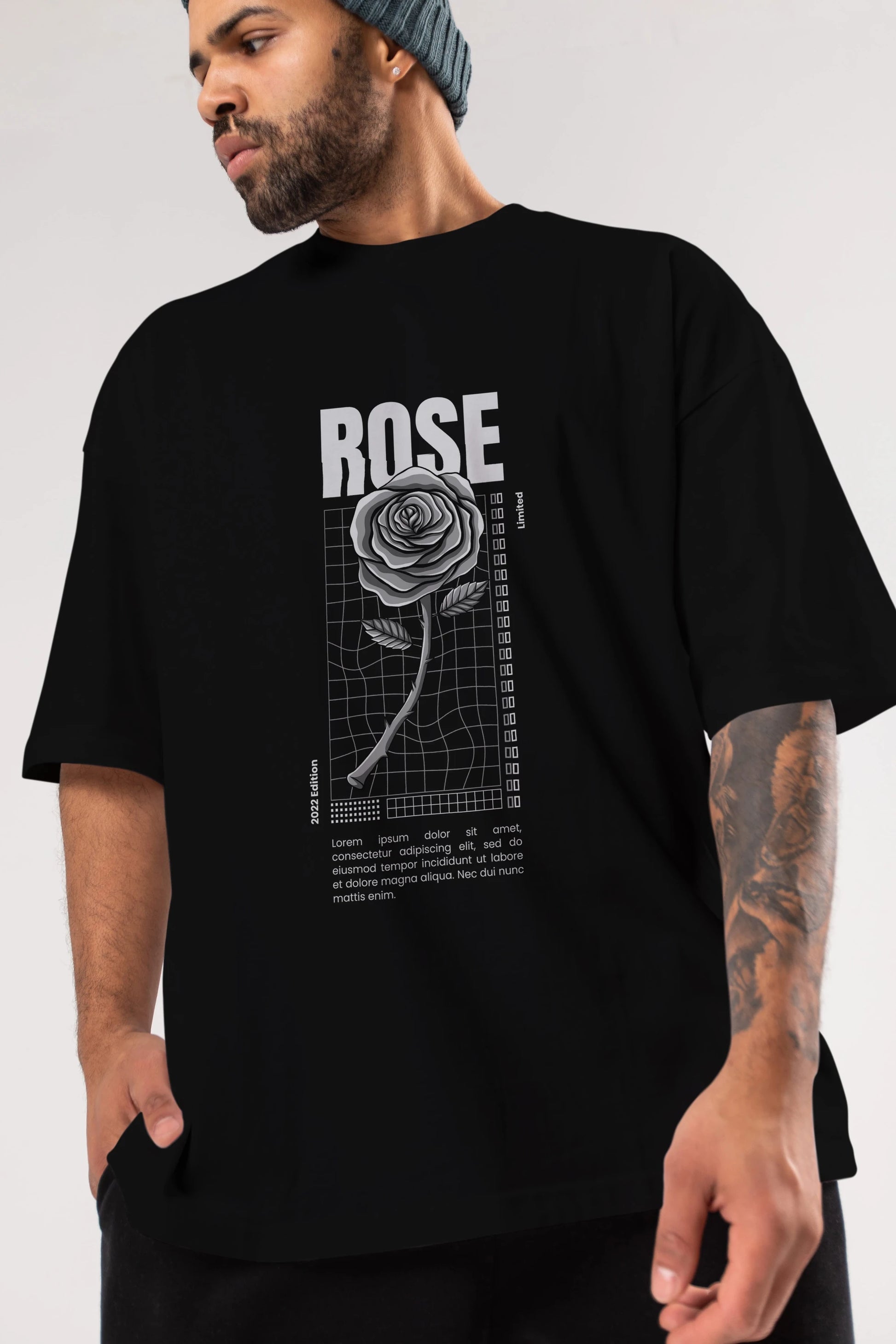 Rose Streetwear Ön Baskılı Oversize t-shirt Erkek Kadın Unisex