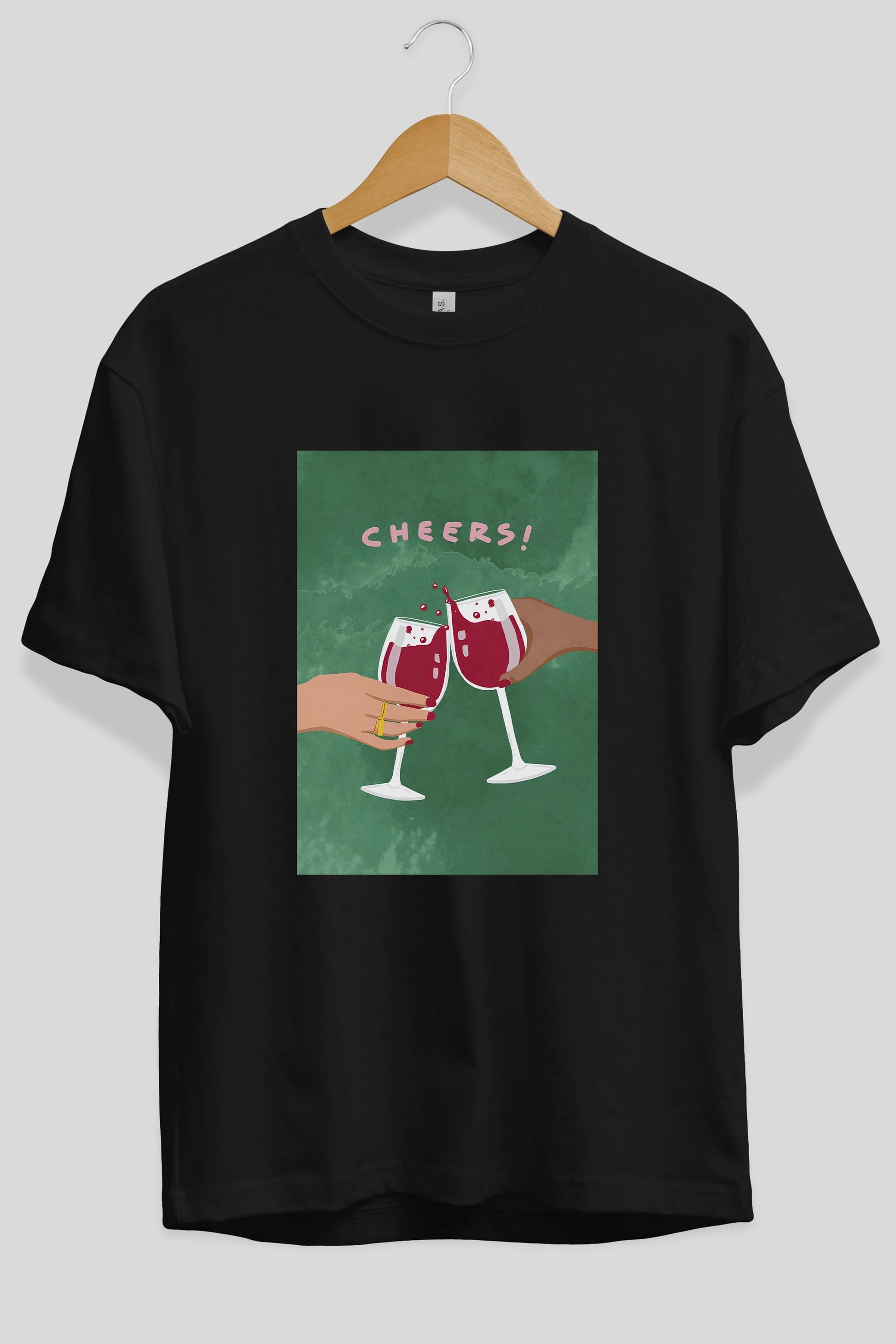 Cheers Ön Baskılı Oversize t-shirt Erkek Kadın Unisex %100 Pamuk Bisiklet Yaka tişort