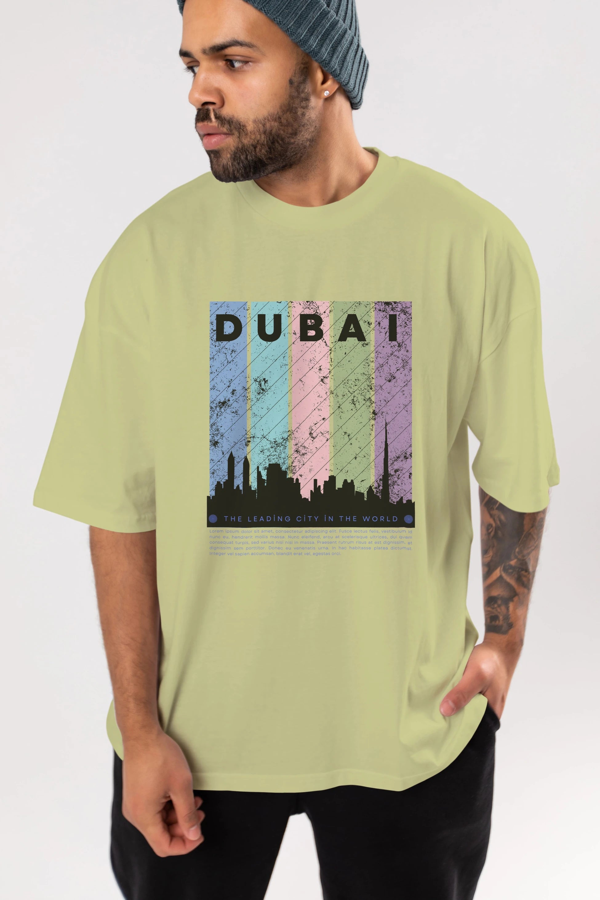 Dubai Yazılı Ön Baskılı Oversize t-shirt Erkek Kadın Unisex