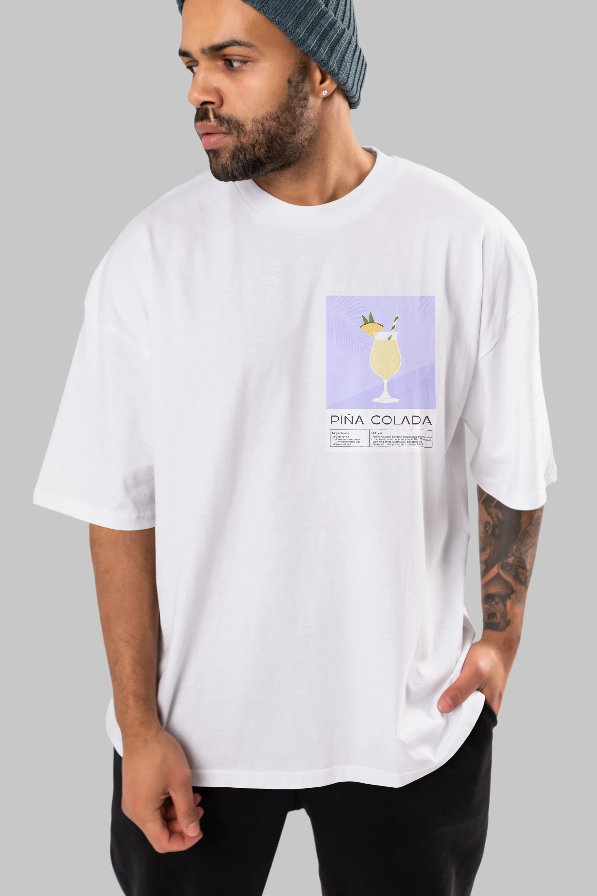 PIna Colada 6 Ön Sol Baskılı Oversize t-shirt Erkek Kadın Unisex %100 Pamuk Bisiklet Yaka tişort