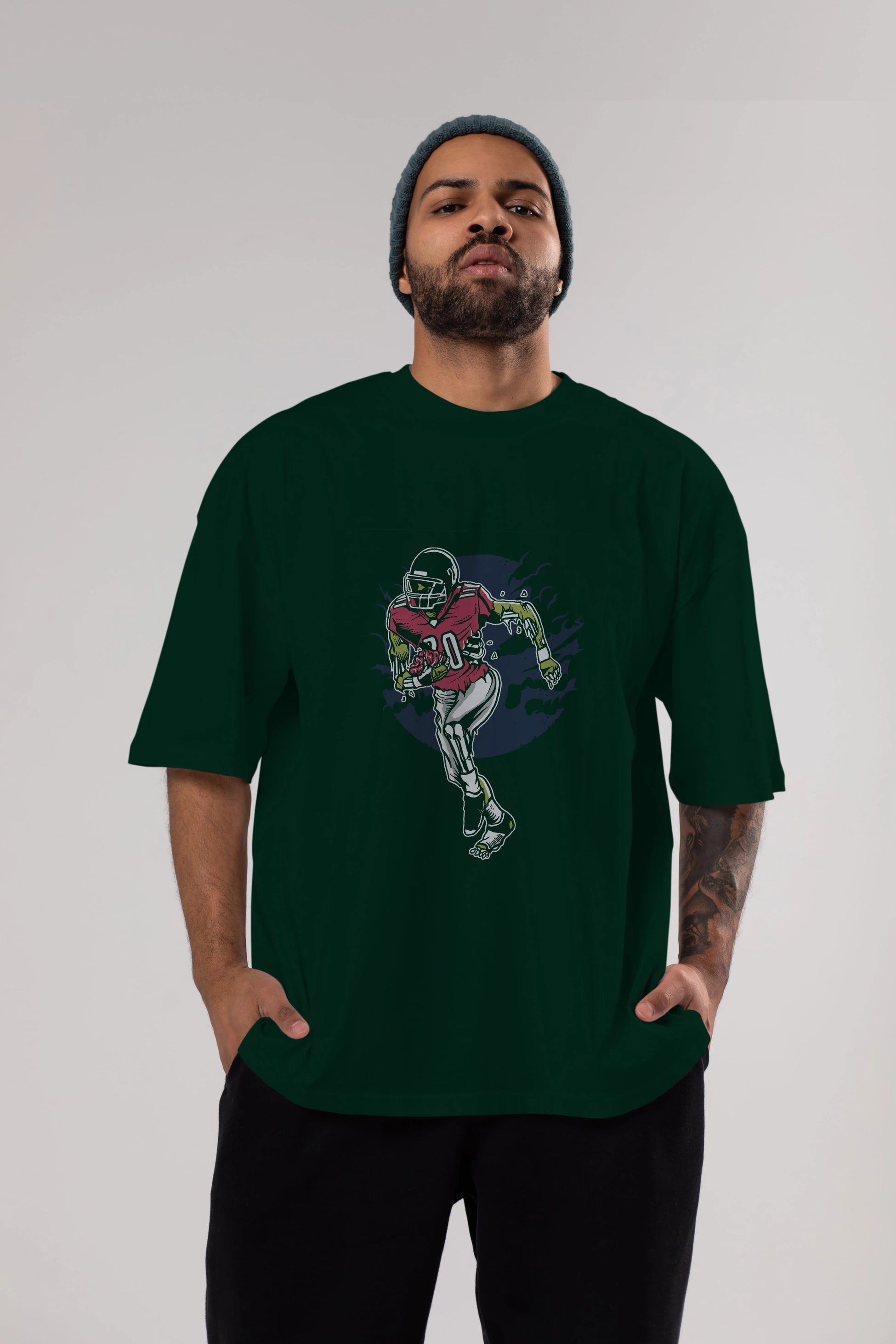 Zombie Football Ön Baskılı Oversize t-shirt Erkek Kadın Unisex %100 Pamuk tişort